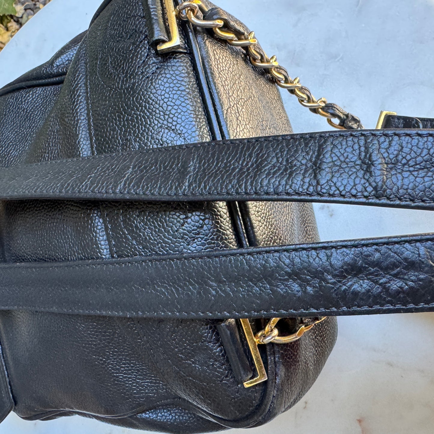 Chanel Vintage Triple Stitched CC Drawstring Flap Caviar Backpack