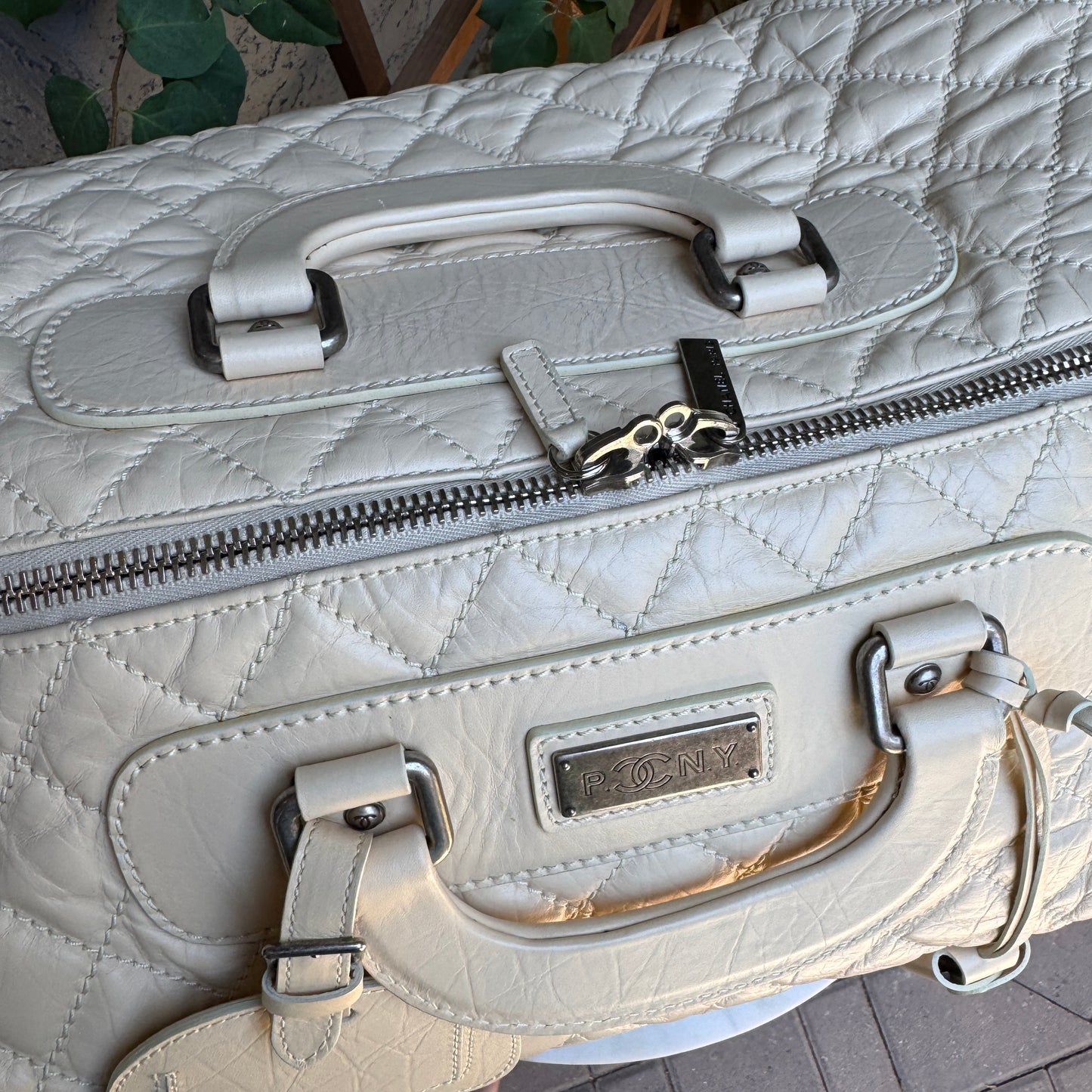 Chanel Bone Quilted Leather Travel Carry-On Duffle Bag