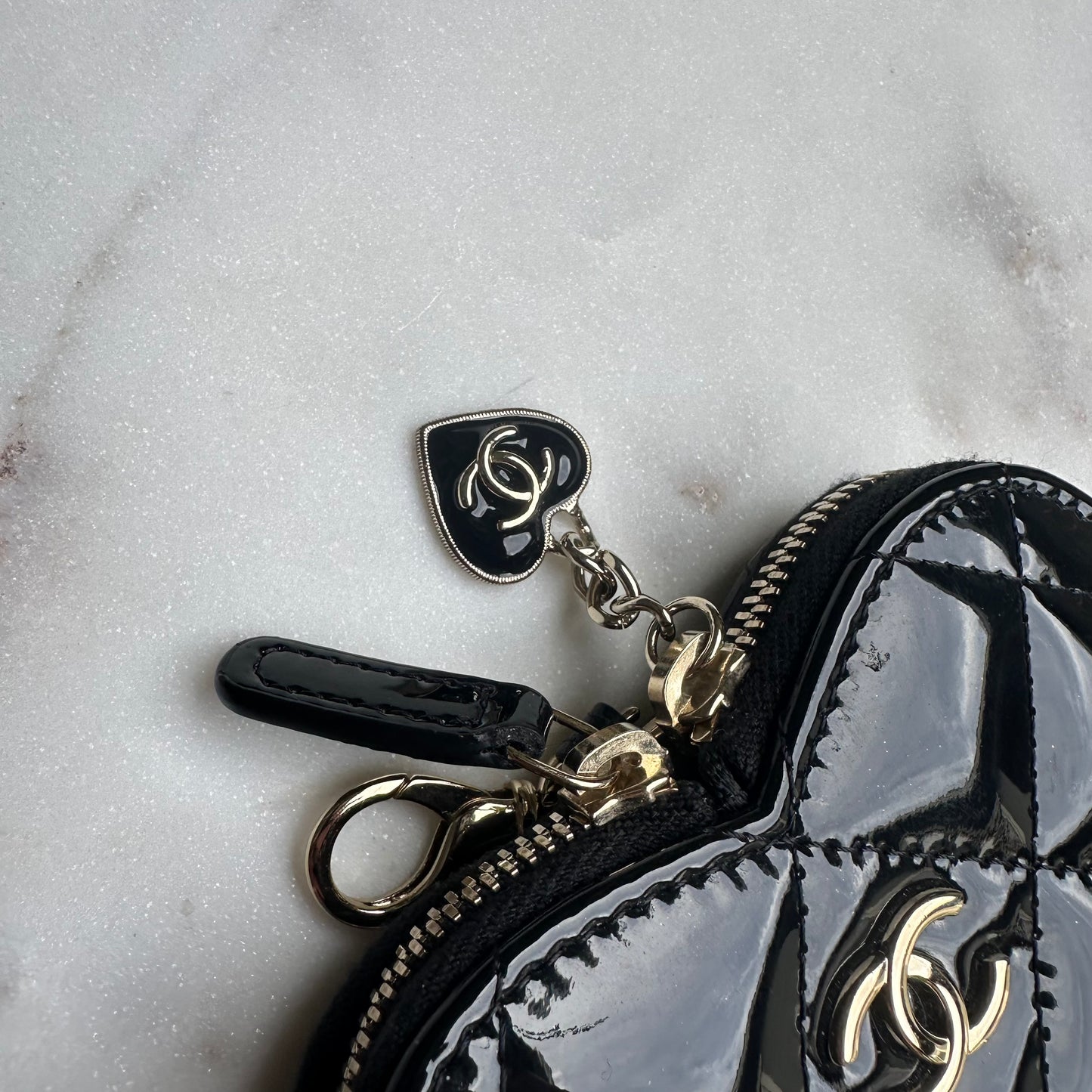 Chanel Patent Quilted Heart Zipped Coin Purse