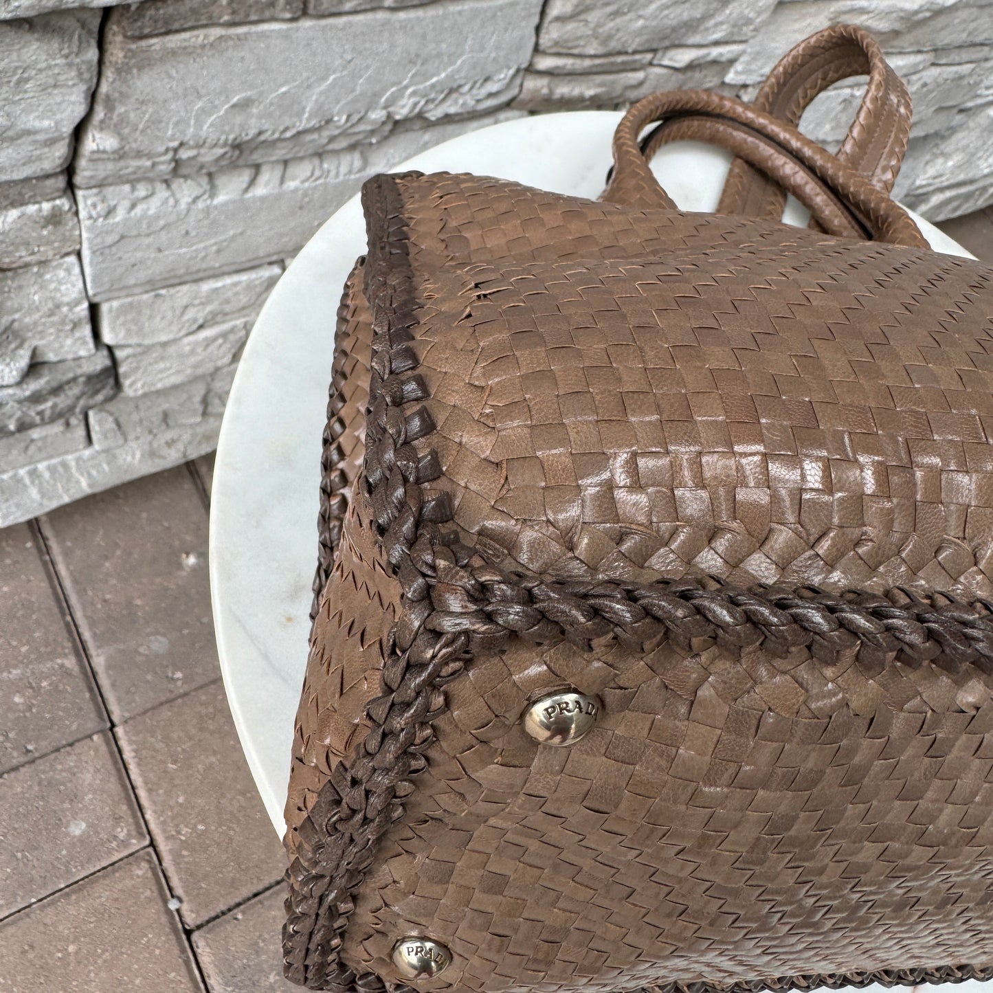 Prada Madras Woven Leather Tote