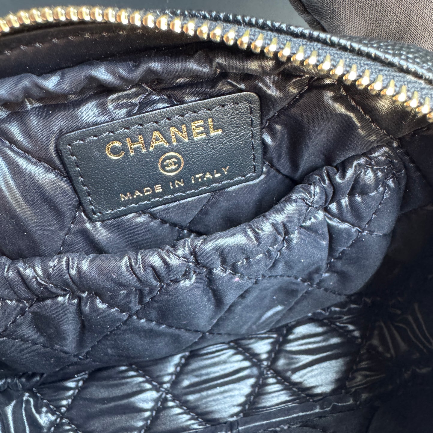 Chanel Small Curvy Quilted Caviar Cosmetic Pouch