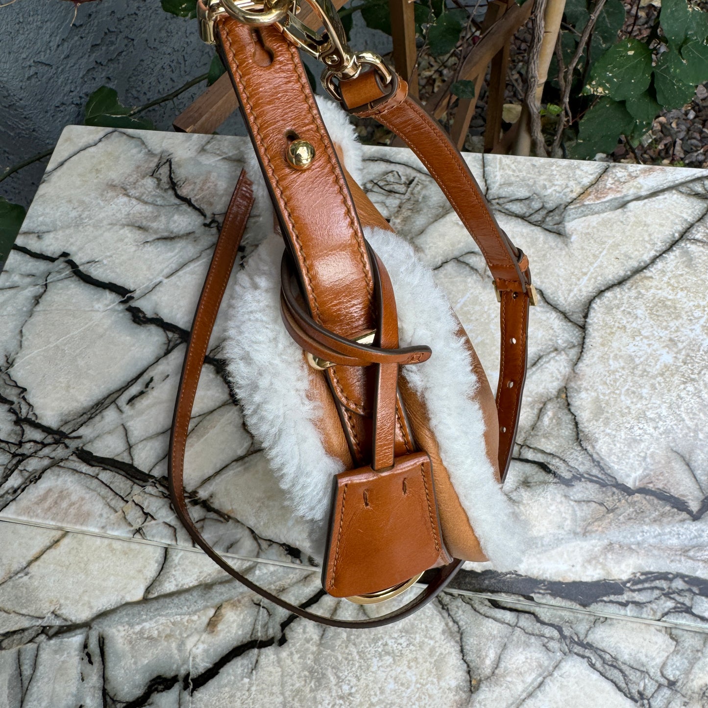 Prada Arqué Small Shearling Shoulder Bag