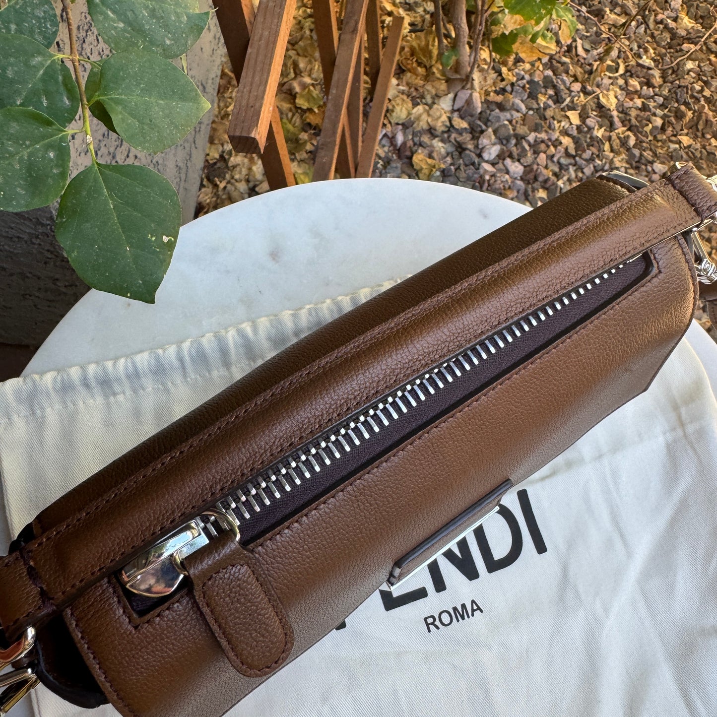 Fendi Leather Baguette Zipper Crossbody