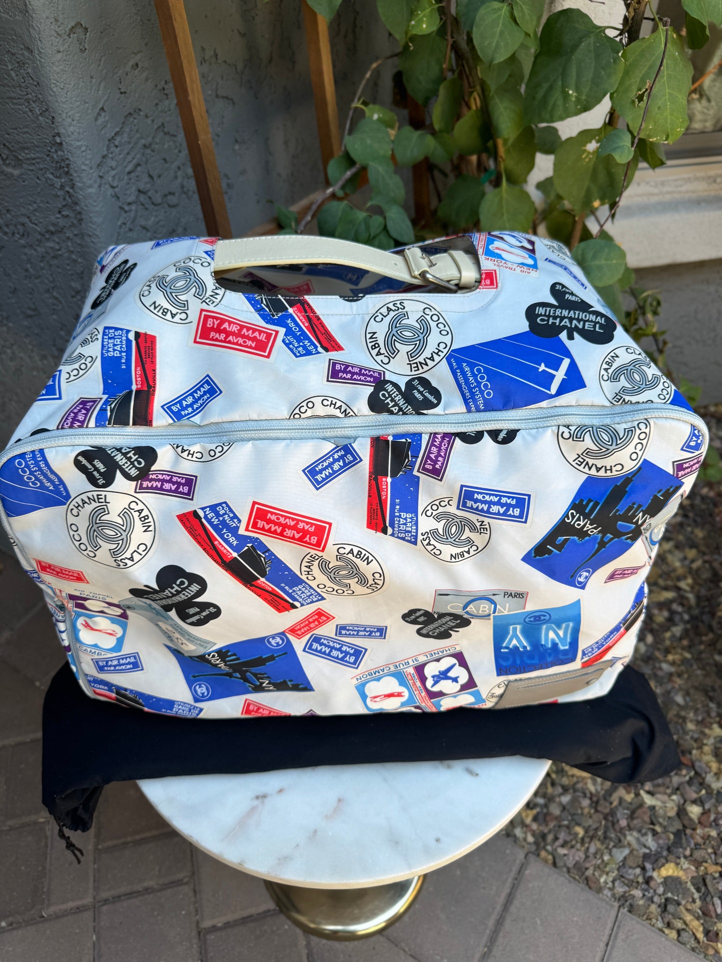 Chanel Bone Quilted Leather Travel Carry-On Duffle Bag