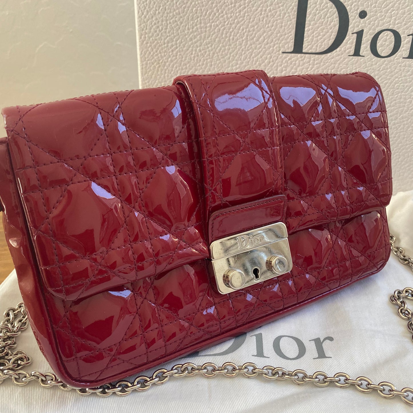 Dior Patent Leather Cannage Miss Dior Wallet on Chain Crossbody