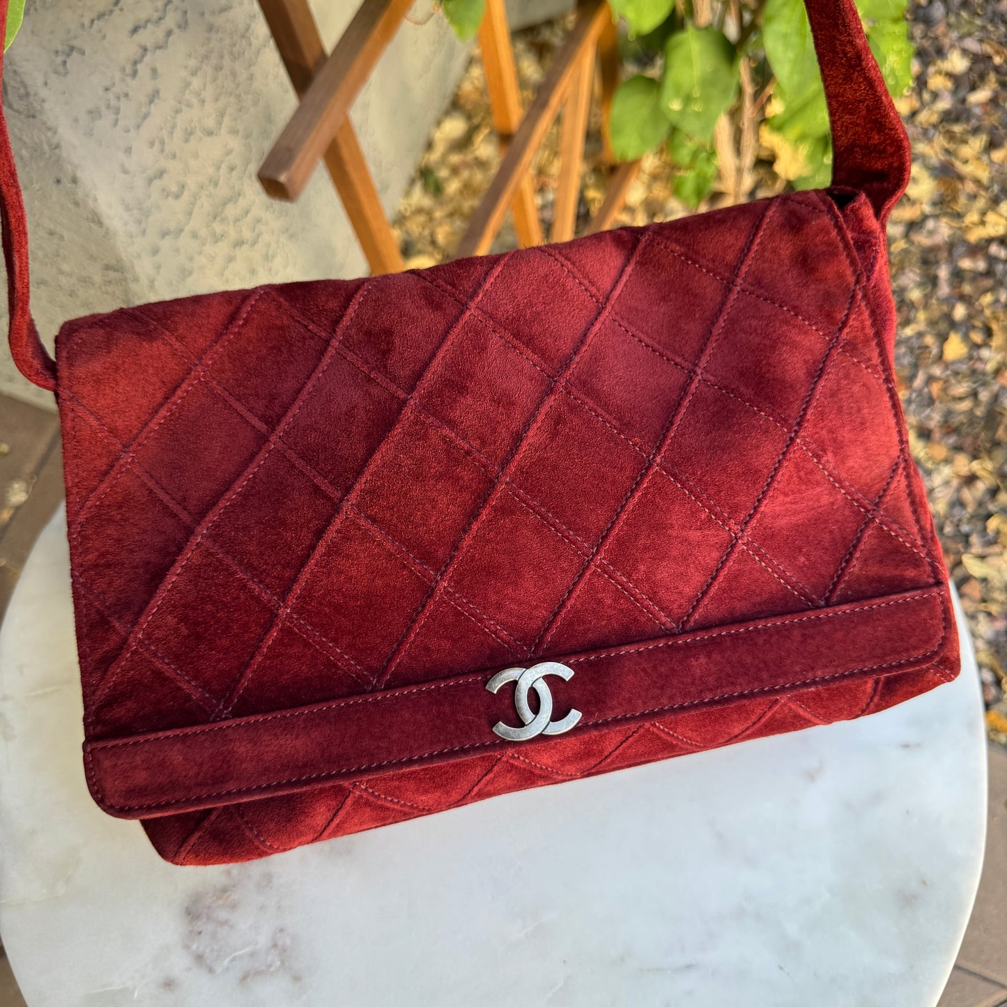 Chanel Suede Diamond Quilted Single Flap Vintage Shoulder Bag