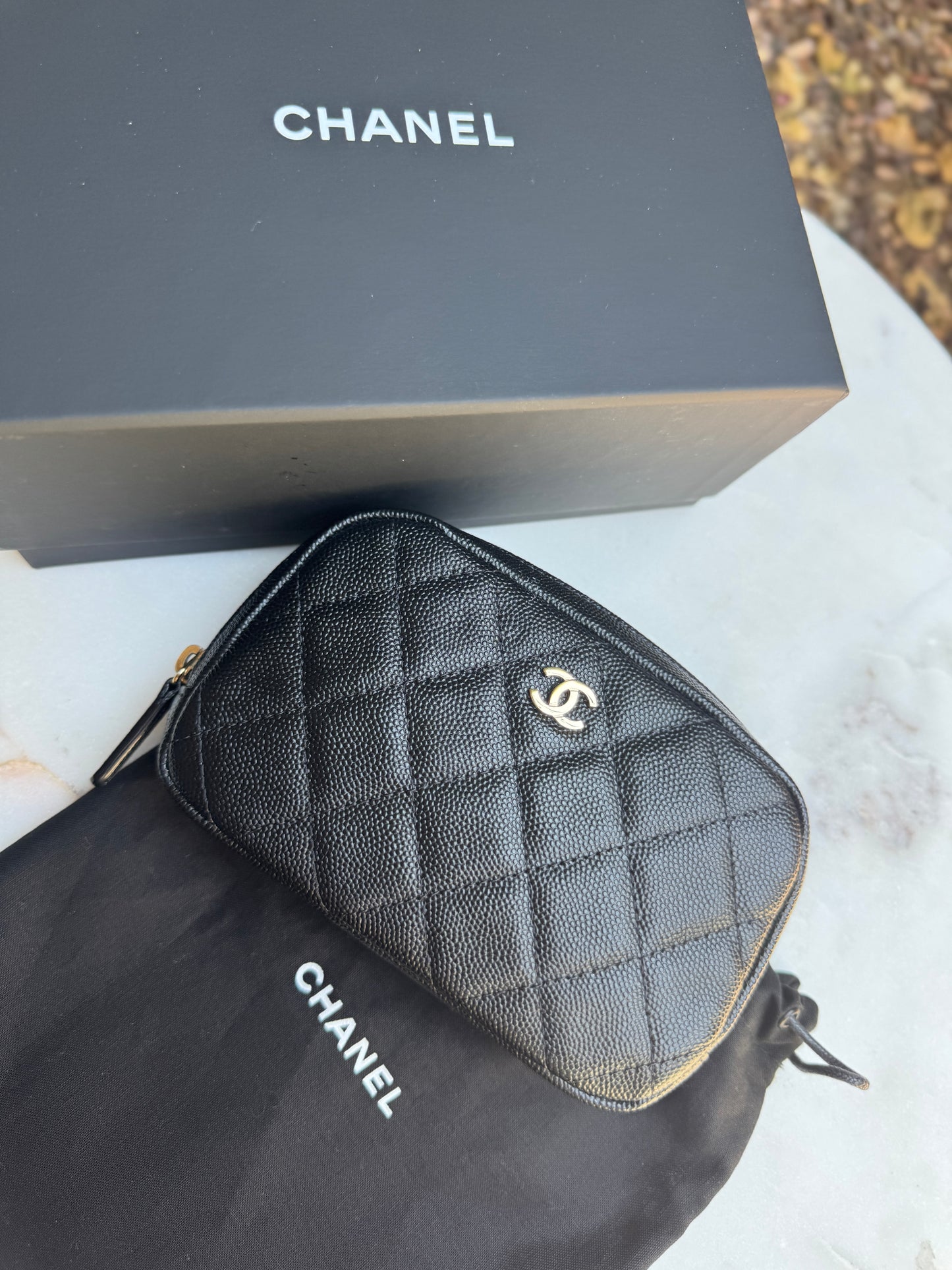 Chanel Small Curvy Quilted Caviar Cosmetic Pouch