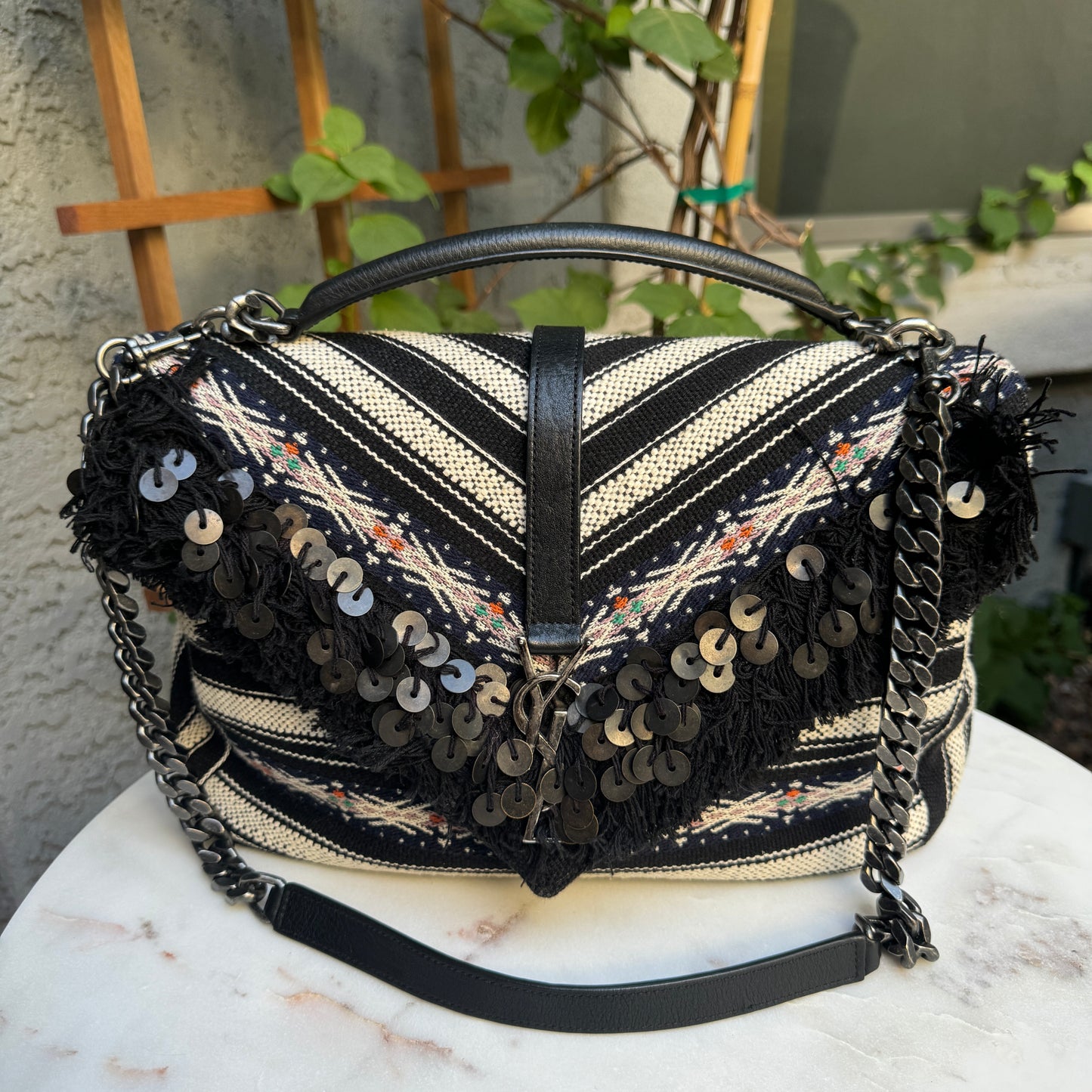 Yves Saint Laurent Berber Chevron Tassel Large College Bag