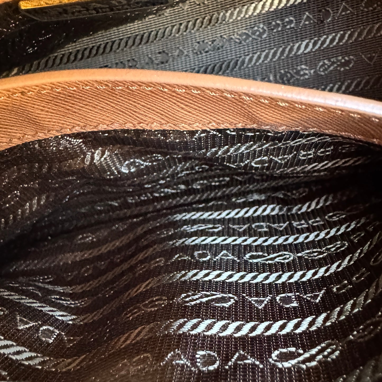 Prada Symbole Embroidered Fabric Top Handle Bag