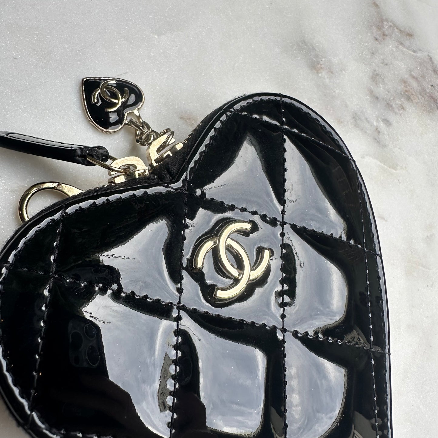 Chanel Patent Quilted Heart Zipped Coin Purse