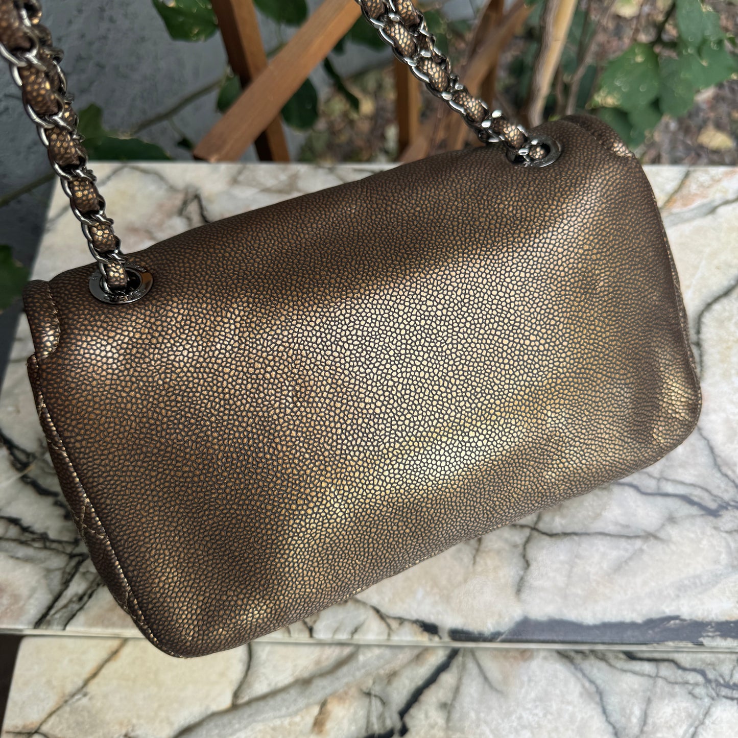 Chanel Classic Timeless Single Flap Metallic Caviar Shoulder Bag