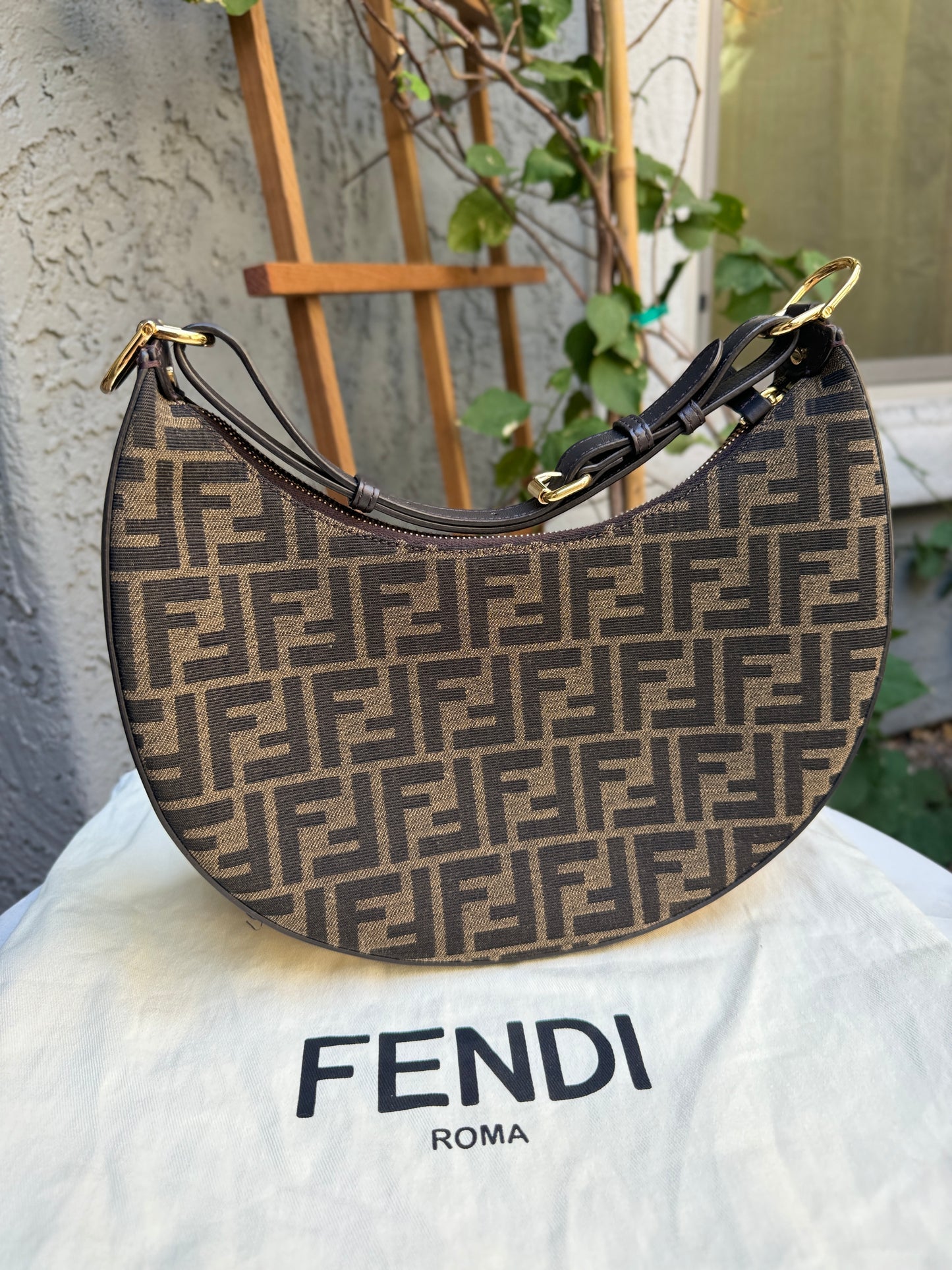 Fendi Zucca Monogram Crescent Small Fendigraphy Shoulder Bag
