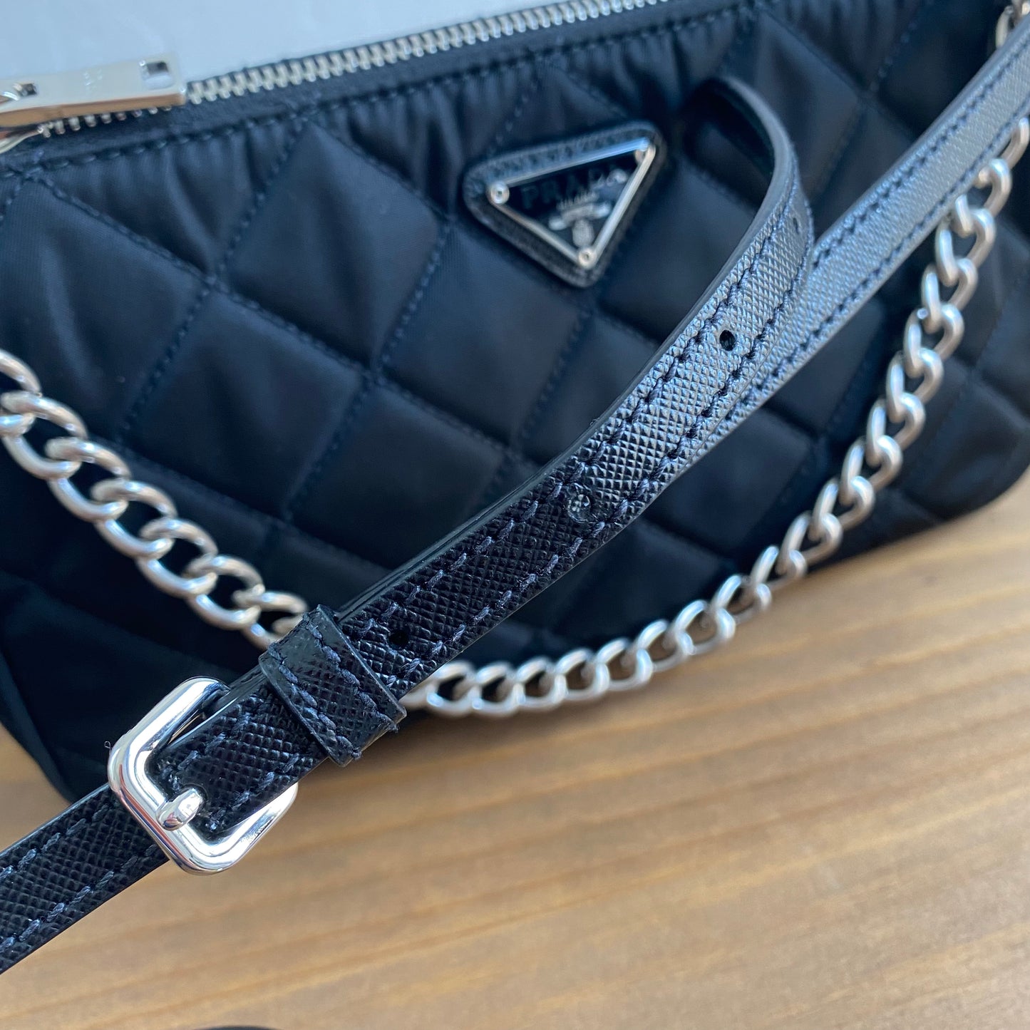 Prada Nylon Quilted Convertible Pochette Chain Crossbody