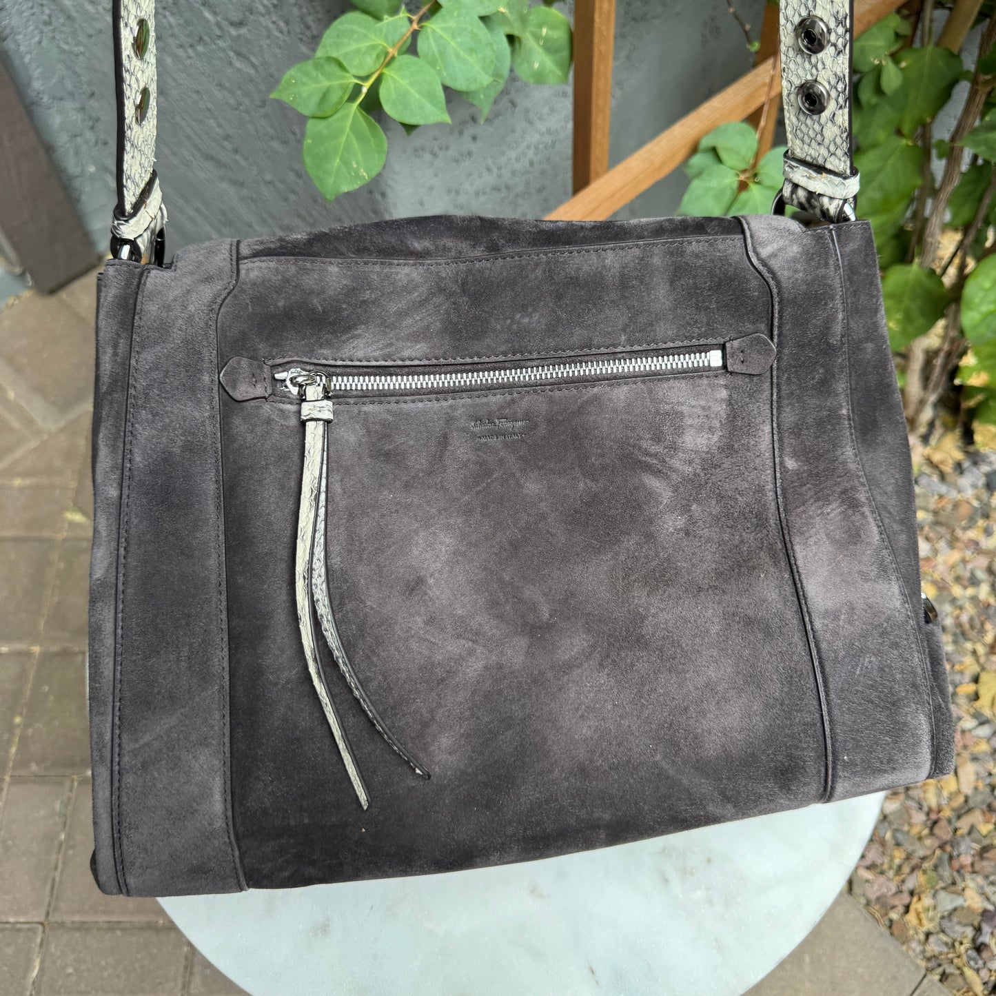 Ferragamo Suede and Python Shoulder Bag