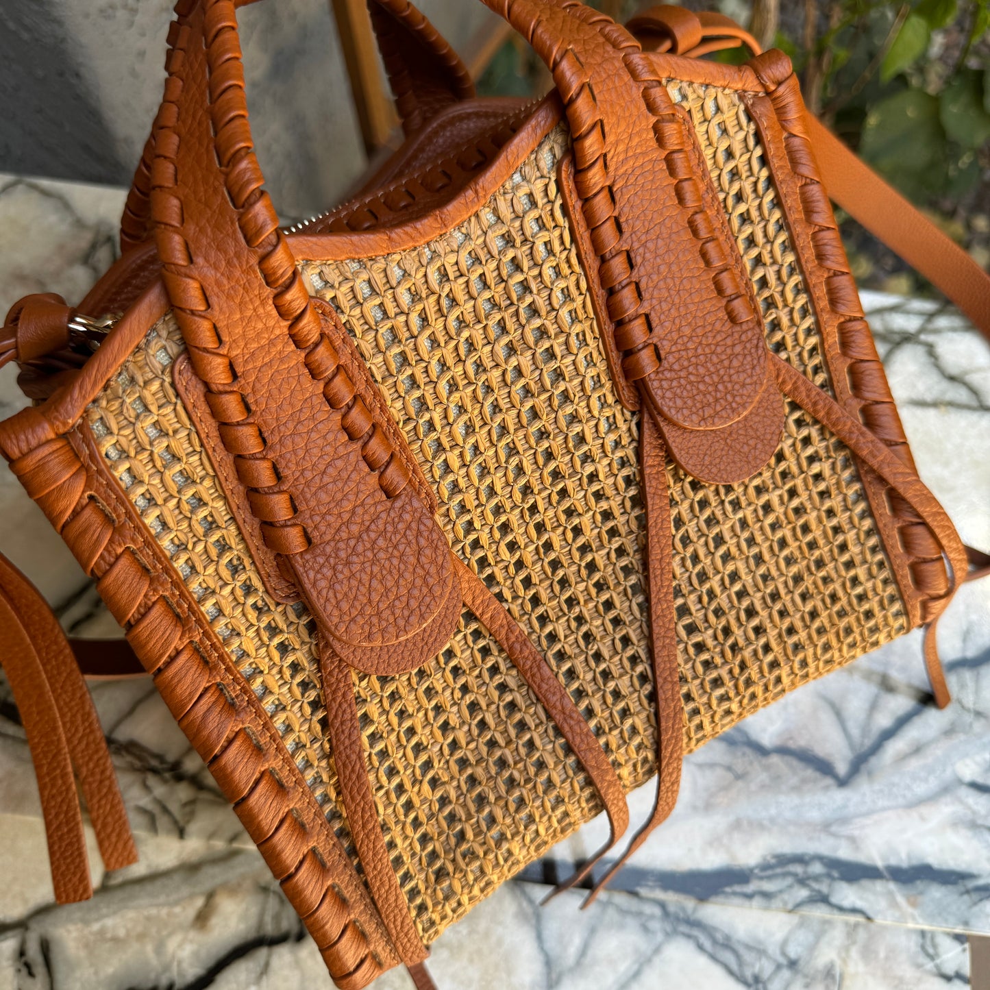Chloé Mony Small Raffia Tote Crossbody