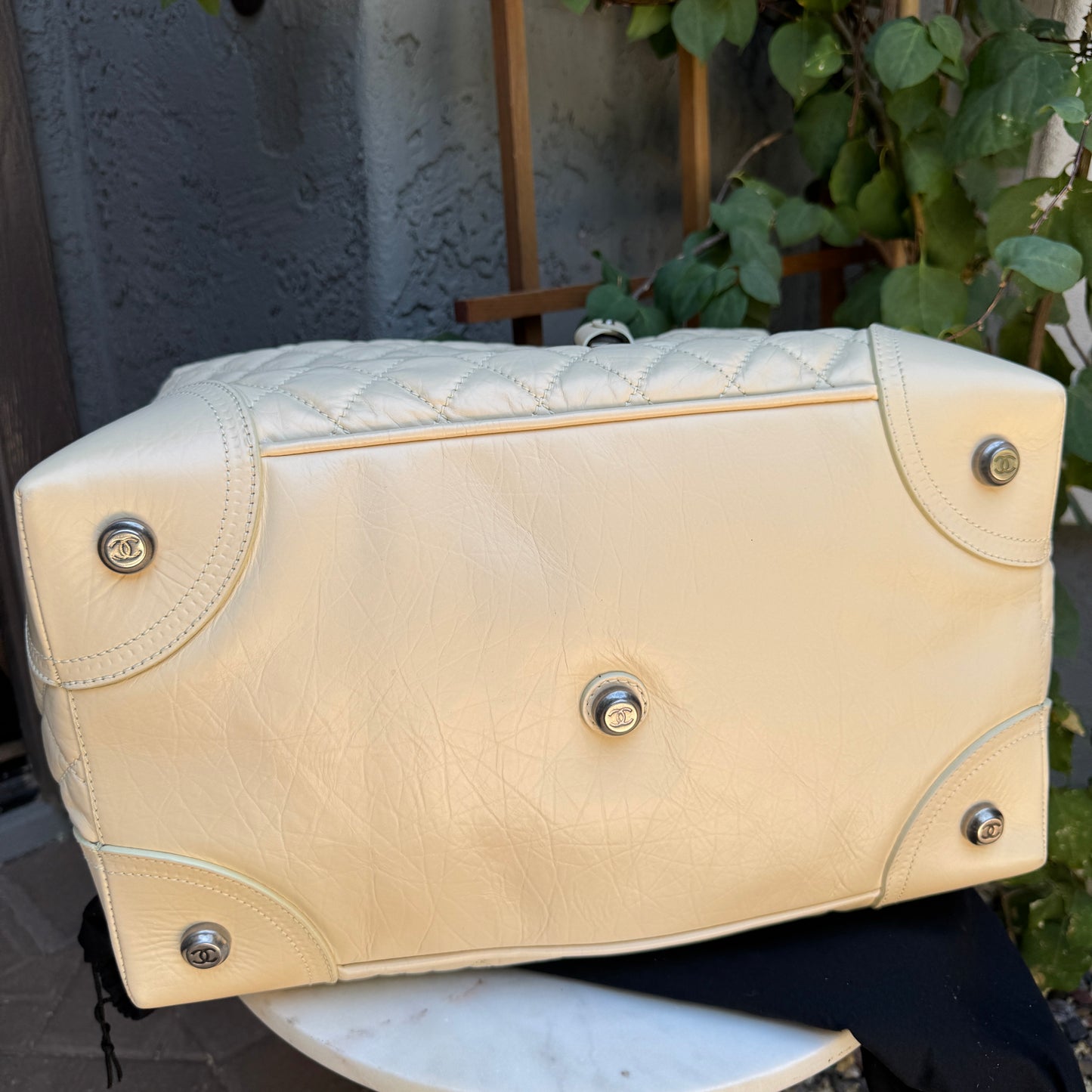 Chanel Bone Quilted Leather Travel Carry-On Duffle Bag