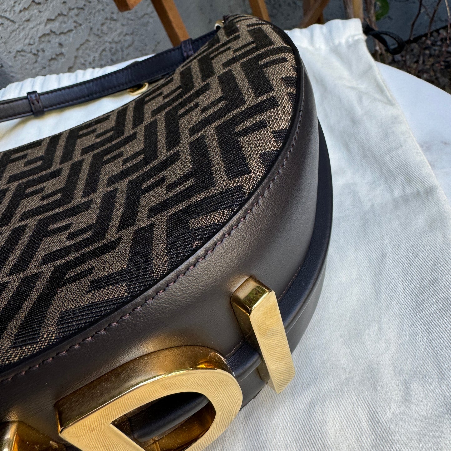 Fendi Zucca Monogram Crescent Small Fendigraphy Shoulder Bag