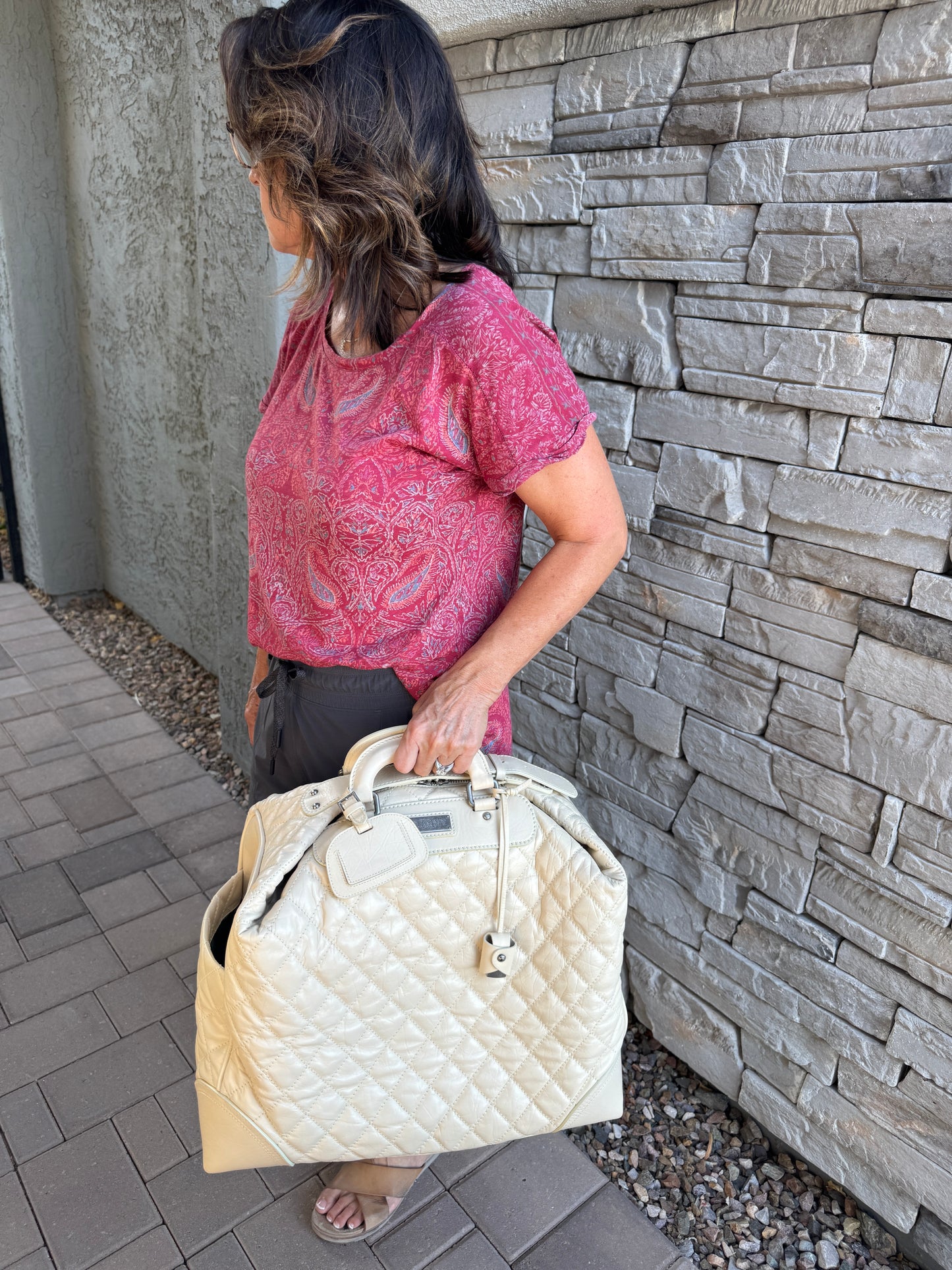 Chanel Bone Quilted Leather Travel Carry-On Duffle Bag