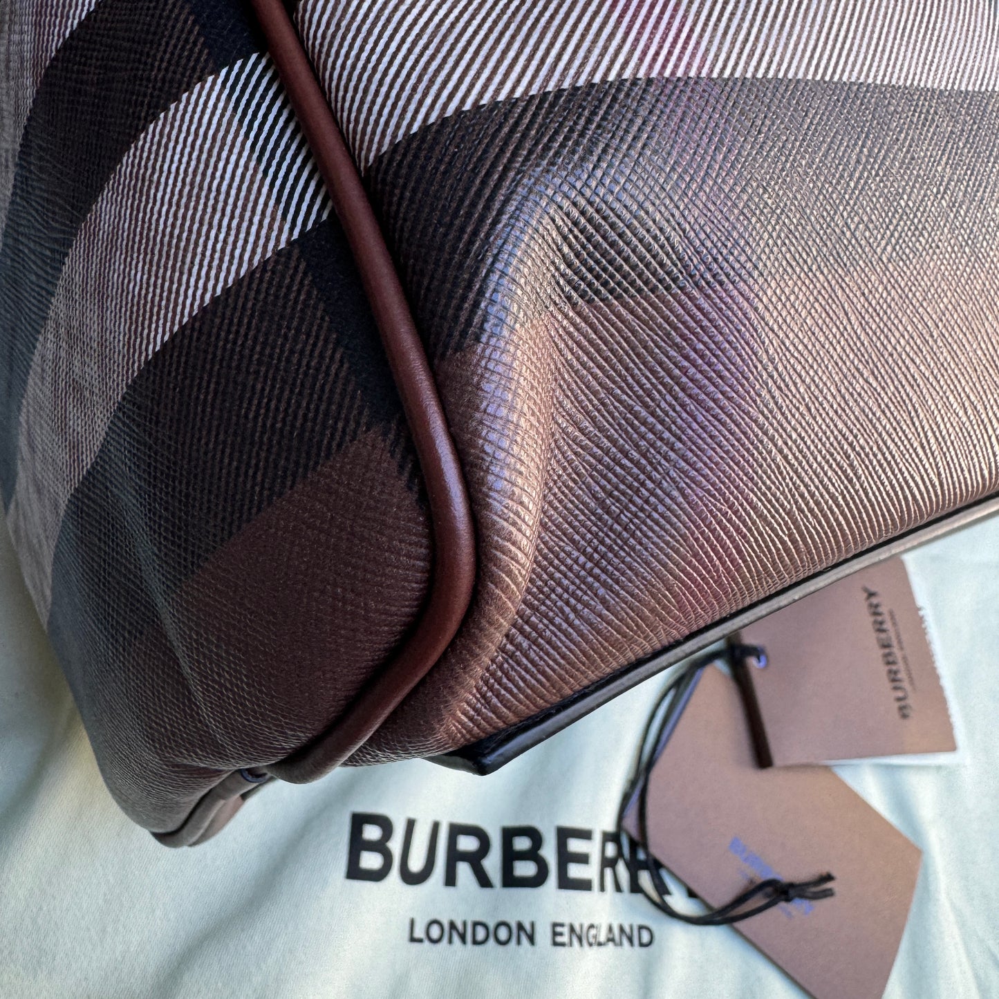 Burberry Dark Birch Brown Check and Leather Medium Bowling Bag