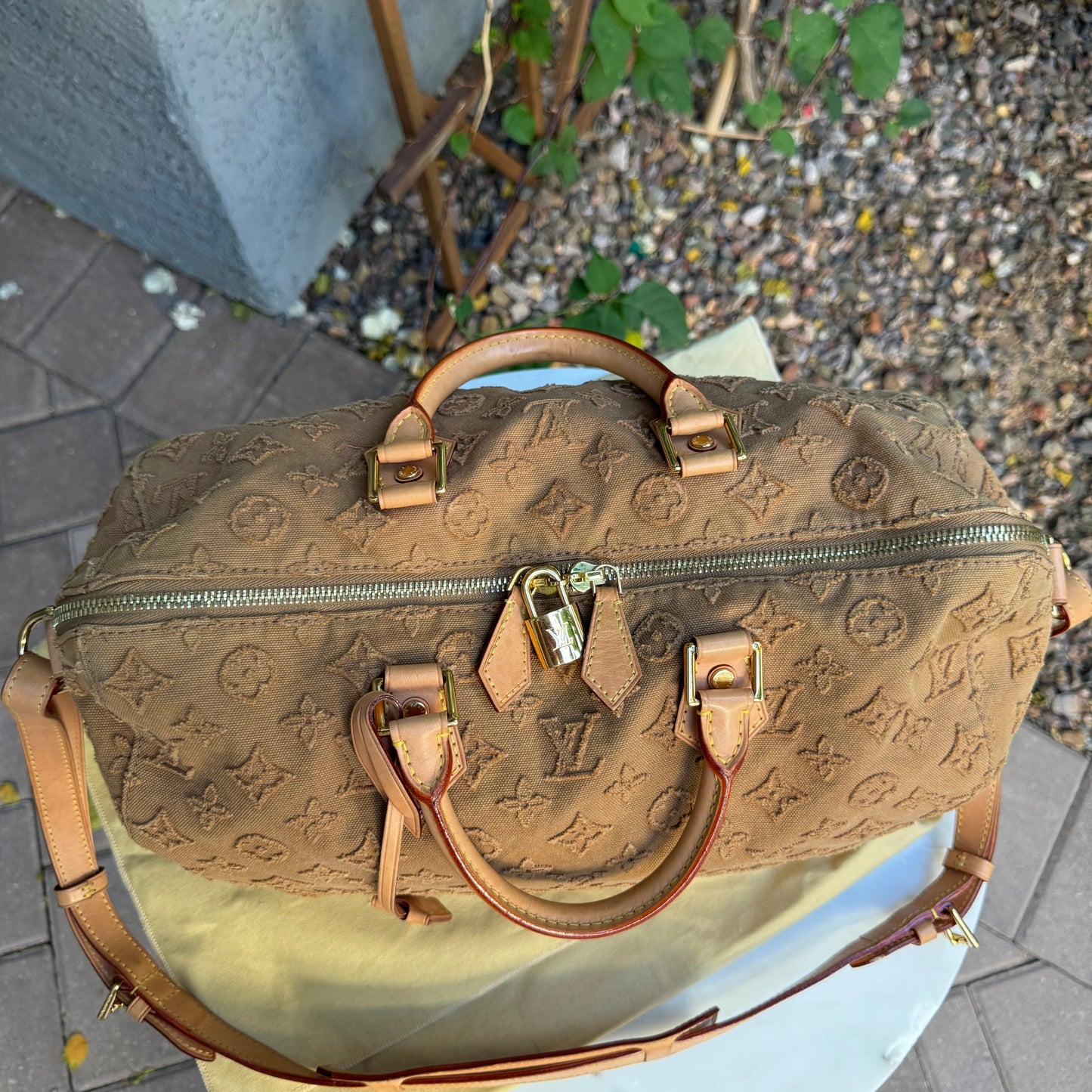 Louis Vuitton Monogram Stone Denim Speedy Bandouliere 35