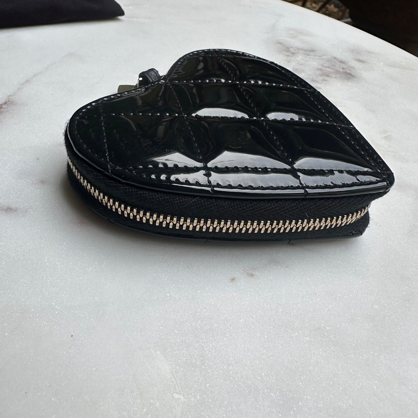 Chanel Patent Quilted Heart Zipped Coin Purse