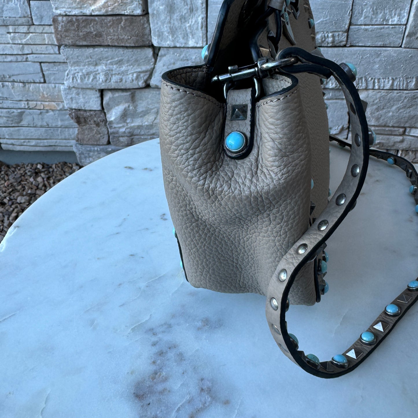 Valentino Garavani Rolling Turquoise Rockstud Tote