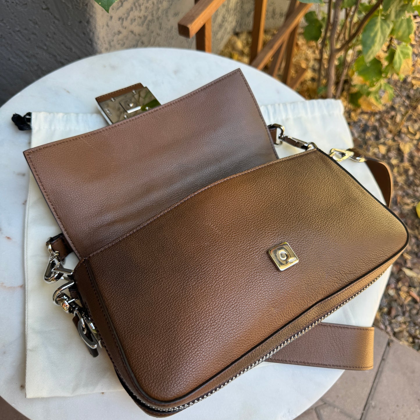 Fendi Leather Baguette Zipper Crossbody