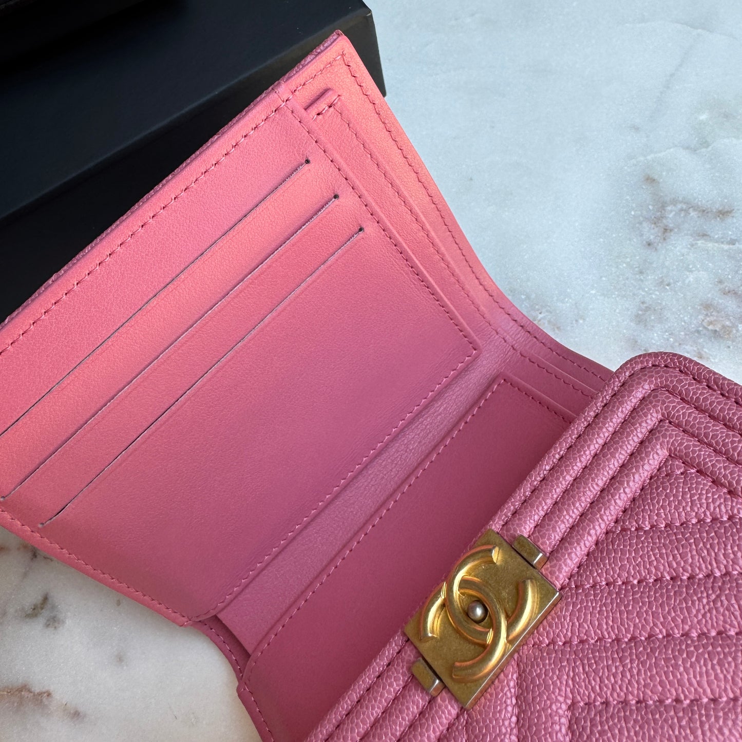 Chanel Boy Caviar Leather Chevron Wallet