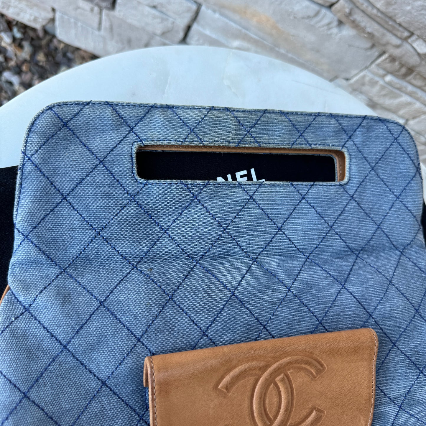 Chanel Denim and Leather 2 Way Clutch
