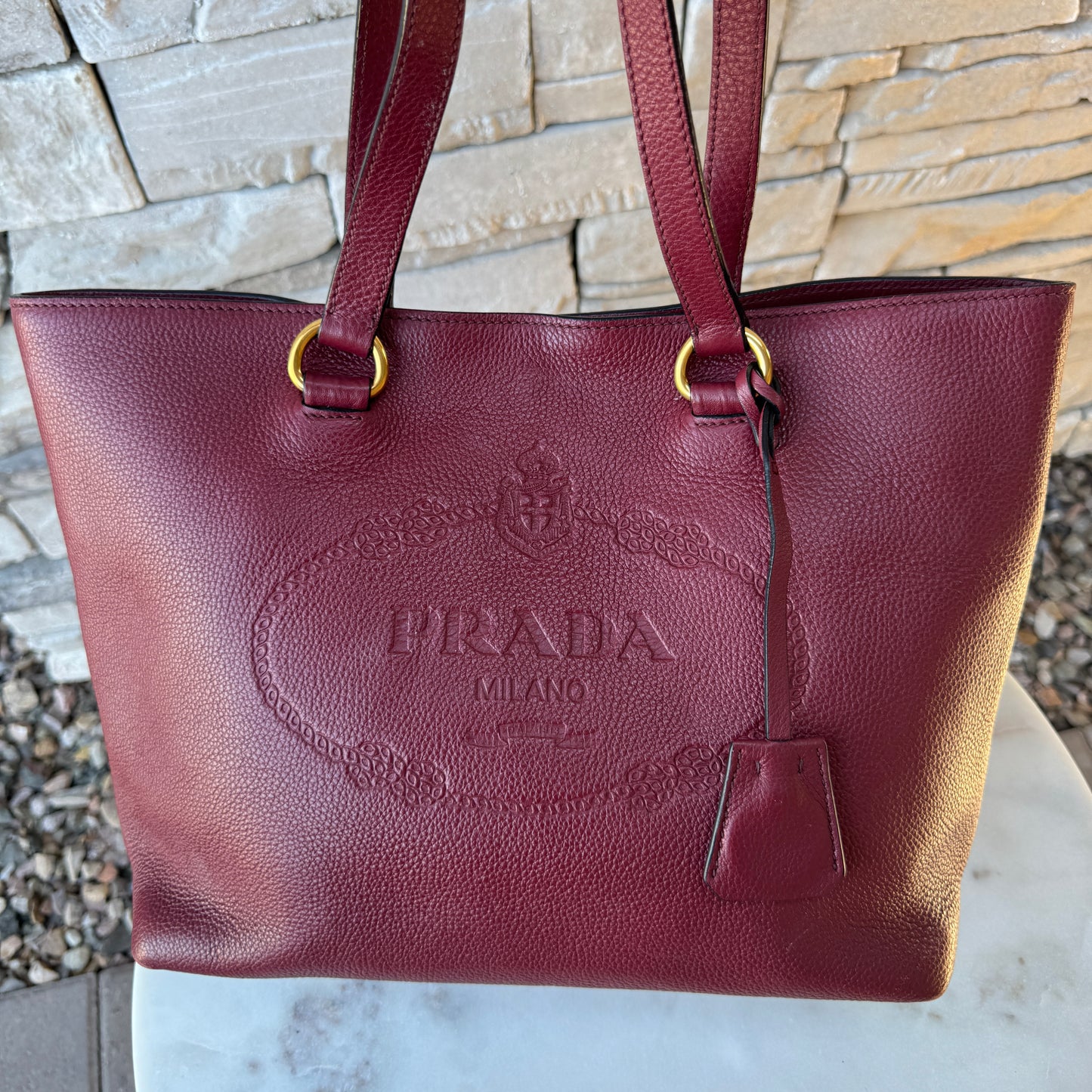 Prada Embossed Logo Leather Shoulder Bag