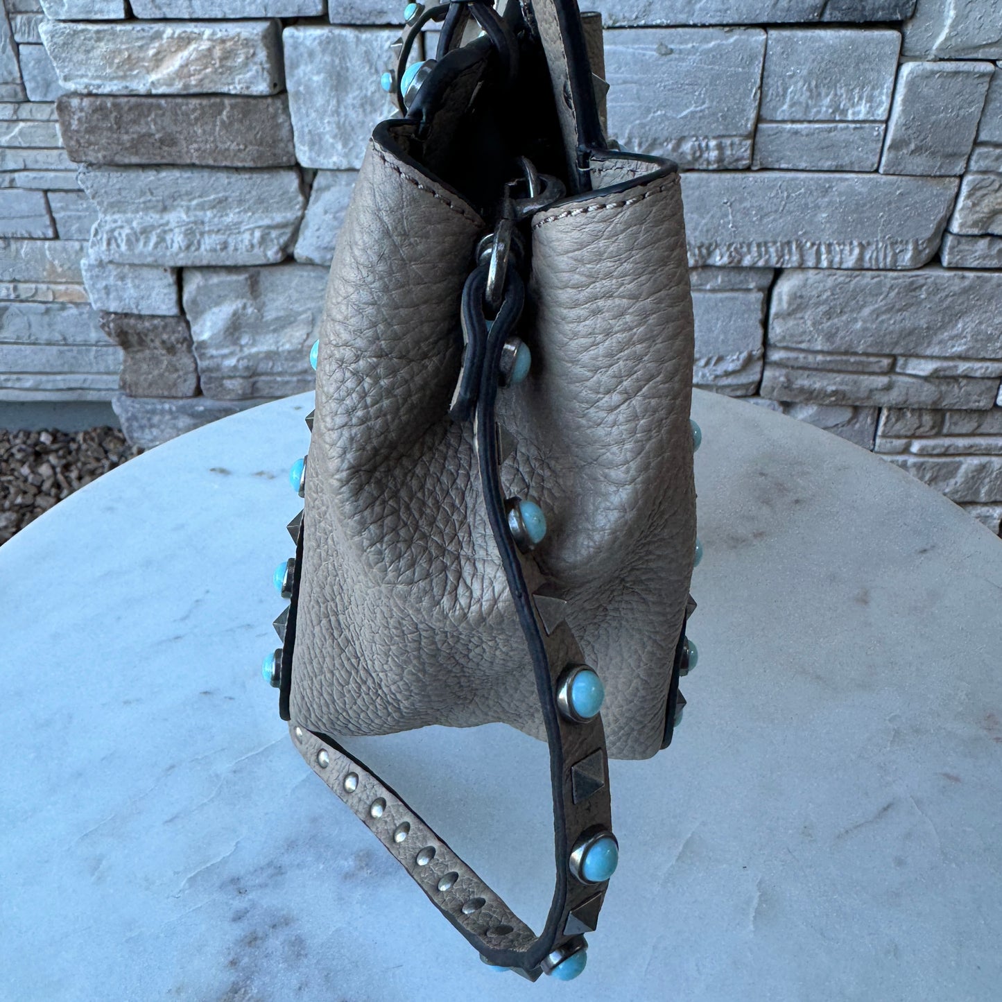 Valentino Garavani Rolling Turquoise Rockstud Tote