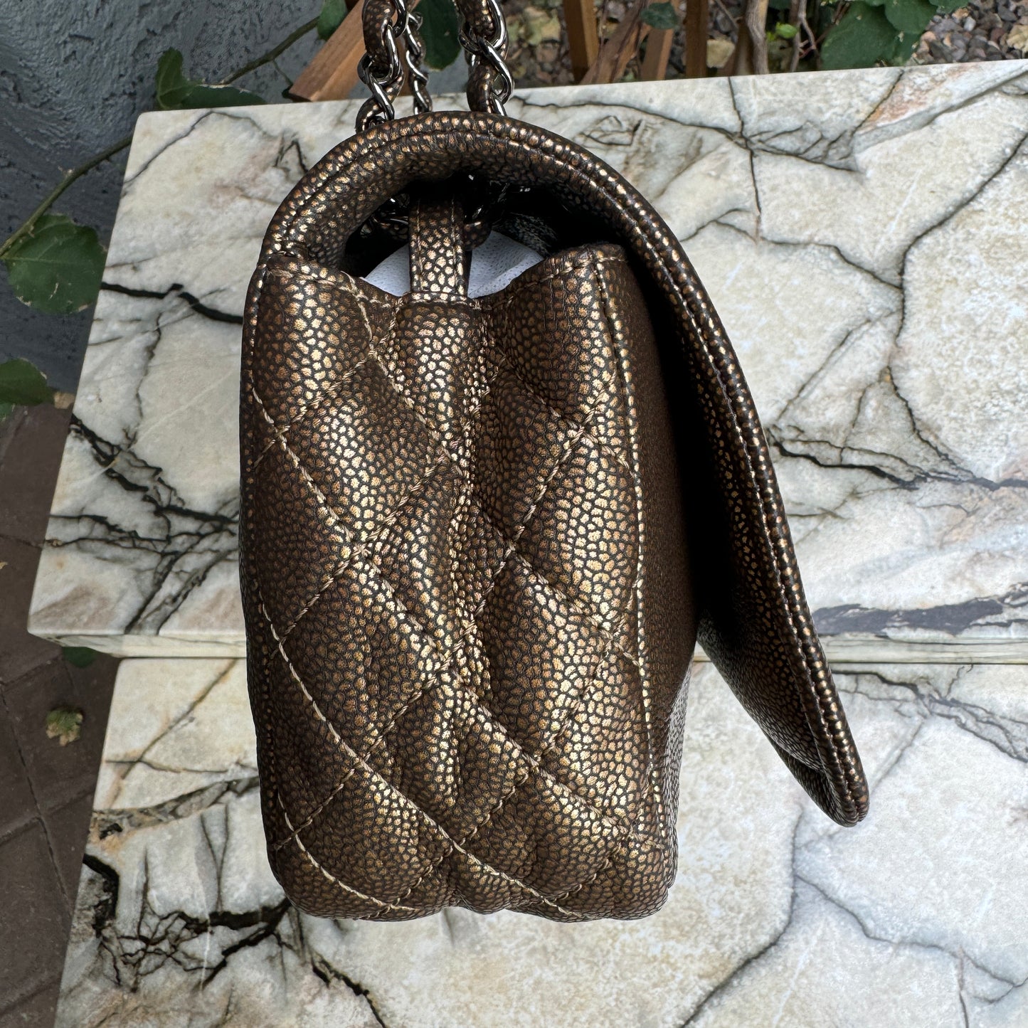 Chanel Classic Timeless Single Flap Metallic Caviar Shoulder Bag
