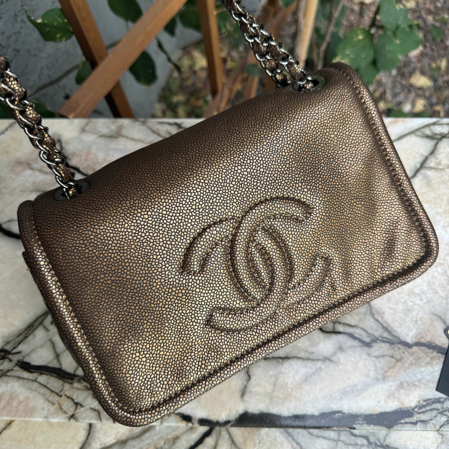 Chanel Classic Timeless Single Flap Metallic Caviar Shoulder Bag