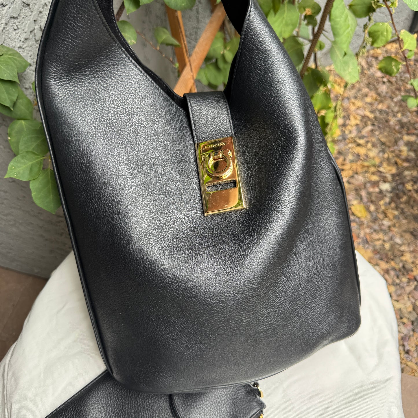 Ferragamo Archive Gancio Leather Hobo