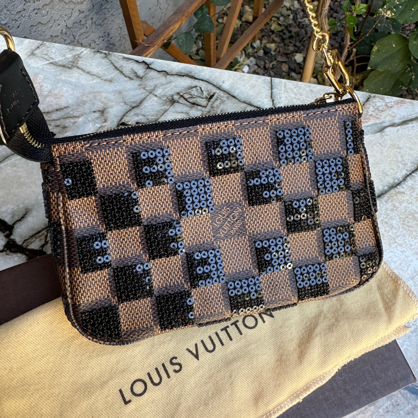 Louis Vuitton Damier Ebene Paillettes Mini Pochette Accessoires