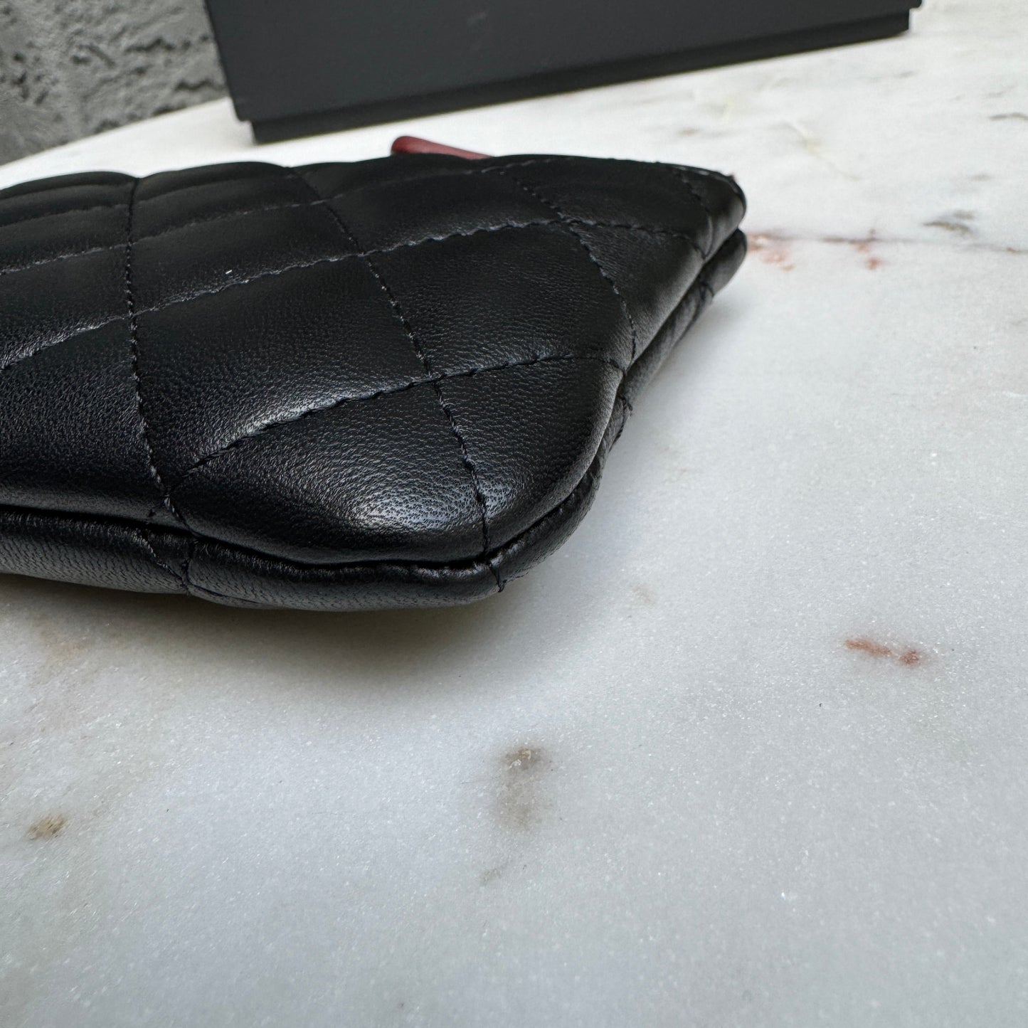 Chanel Lambskin Leather O-Case Zipper Pouch Wallet