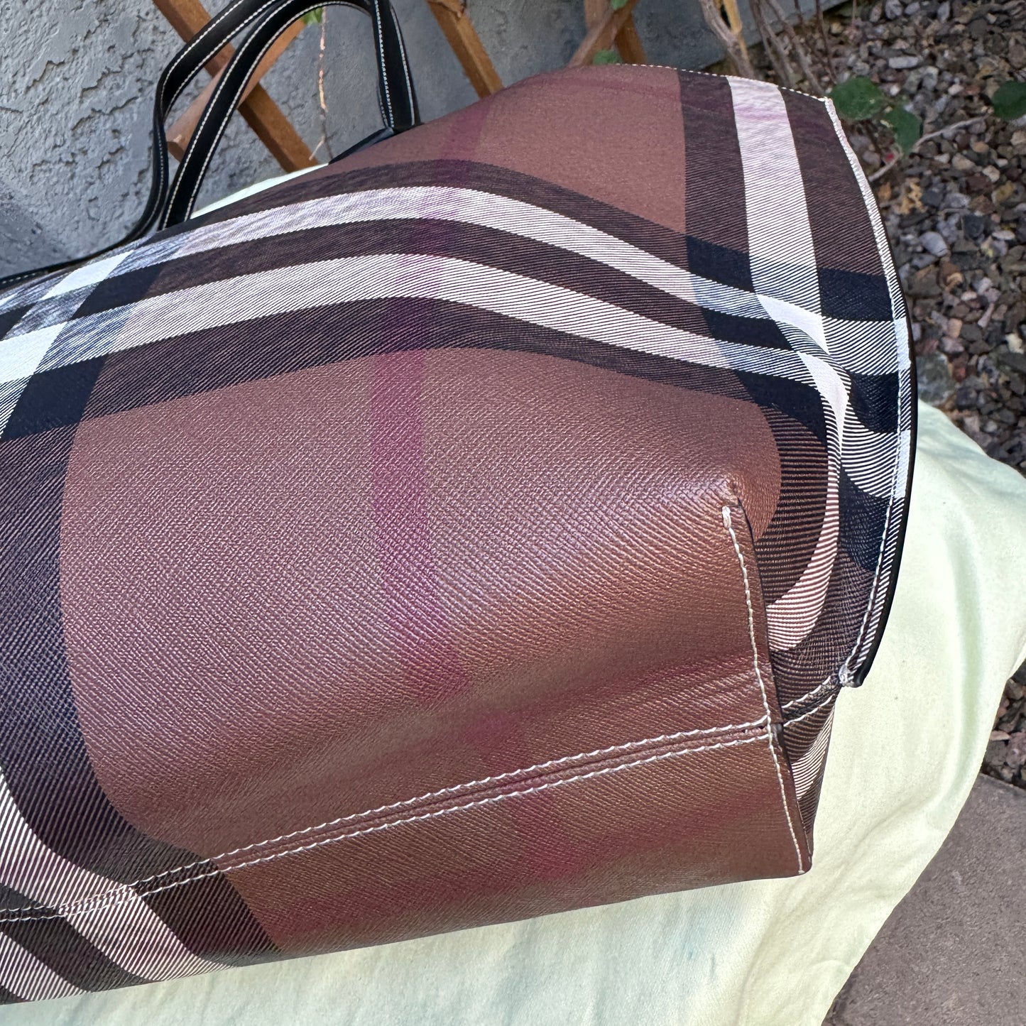 Burberry Dark Birch Brown Check and Leather Medium Tote