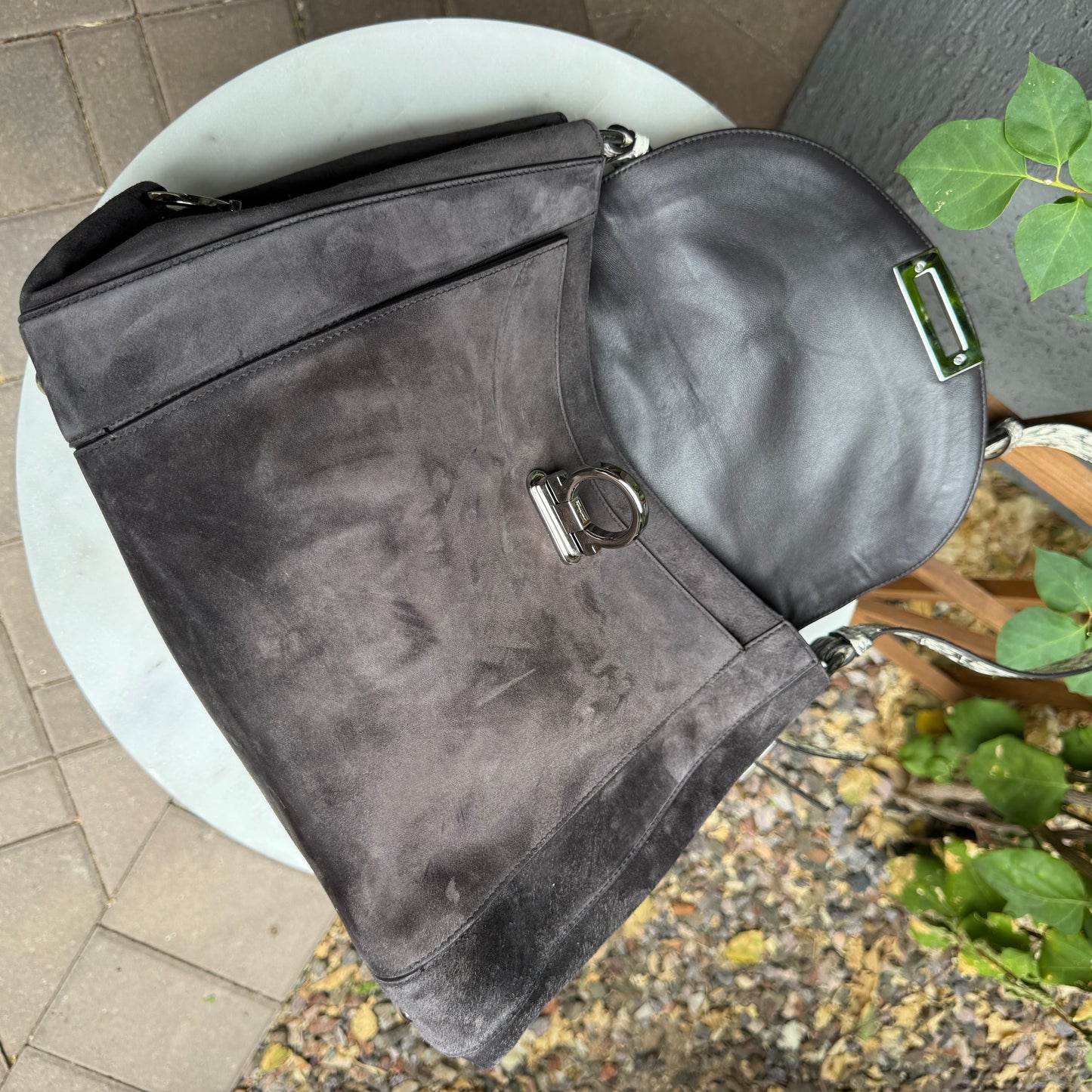 Ferragamo Suede and Python Shoulder Bag