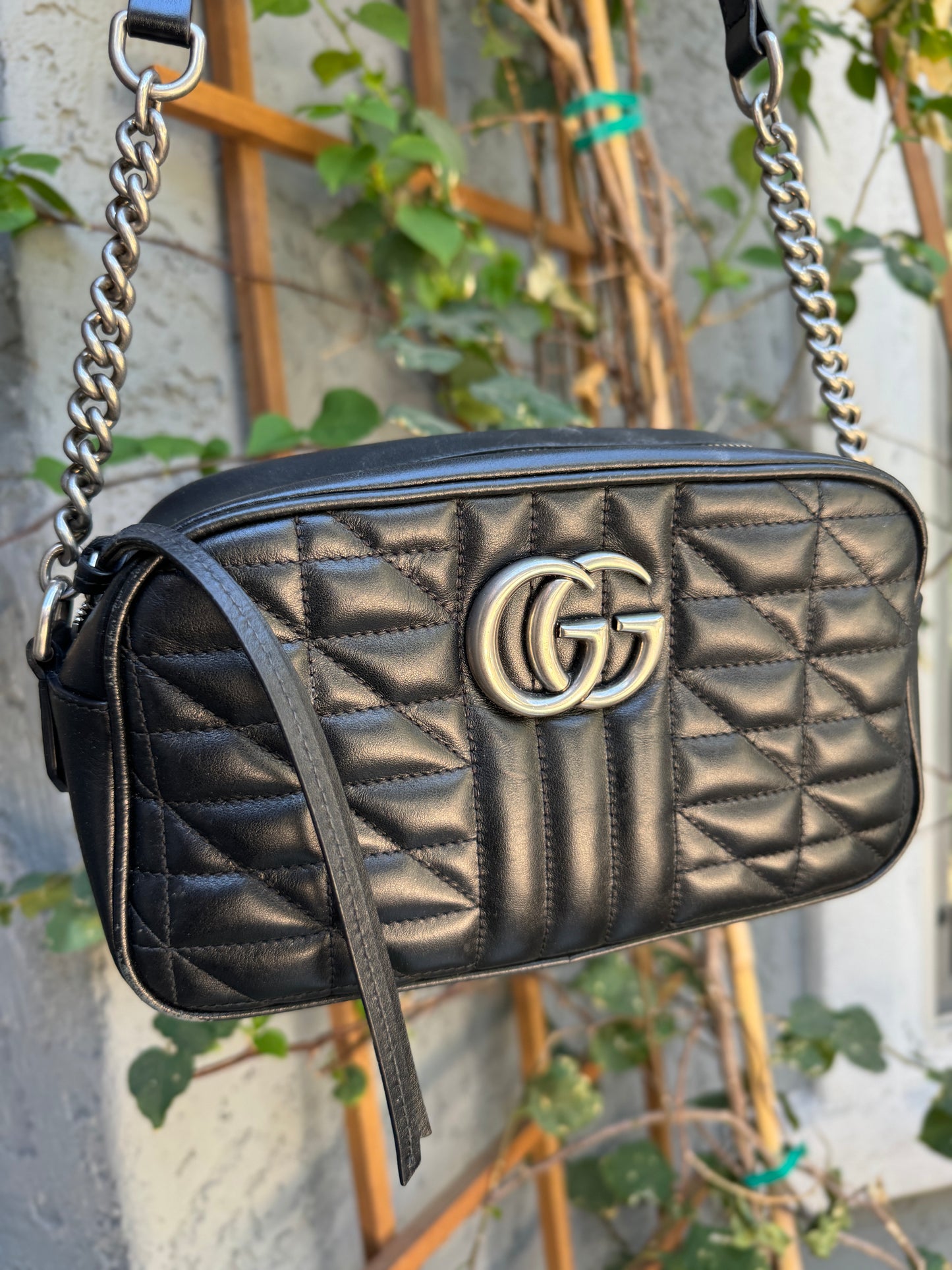 Gucci Calfskin Matelasse Aria Small GG Marmont Chain Shoulder Bag