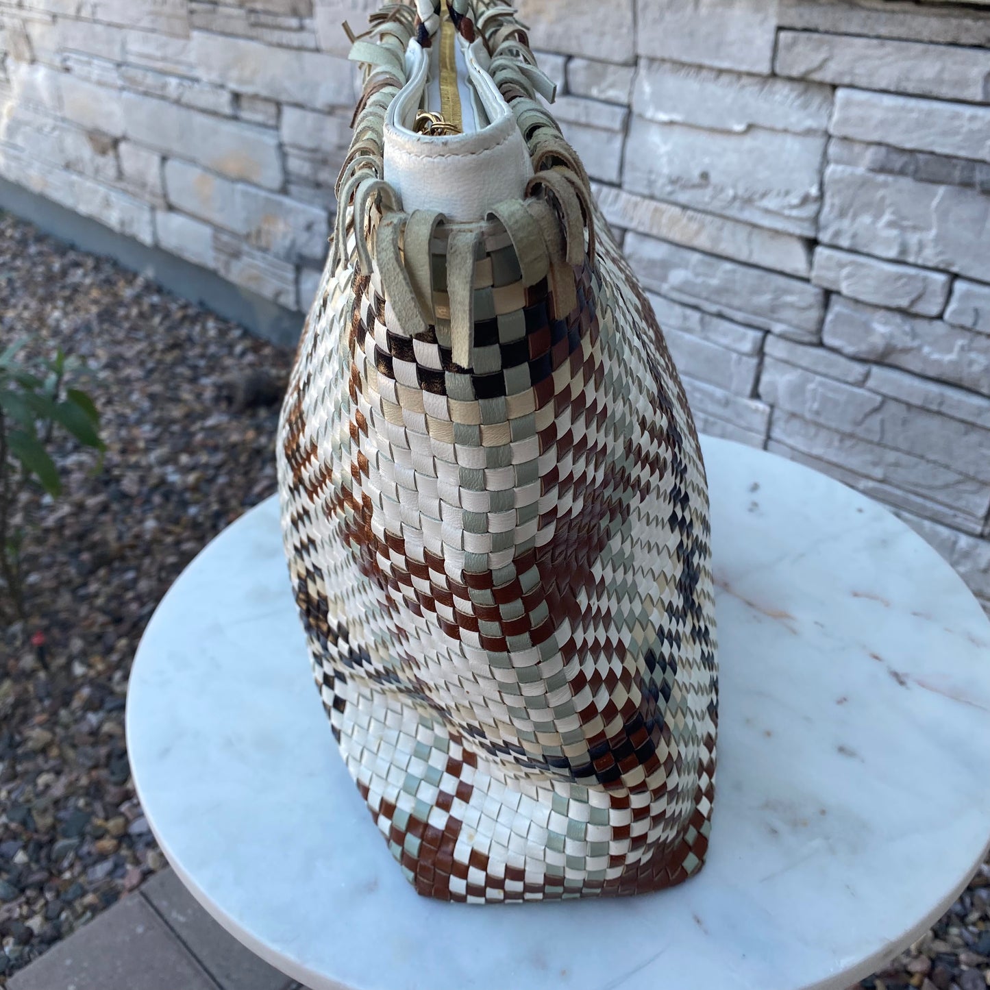 Salvatore Ferragamo Gancini Intrecciato Woven Leather Tote
