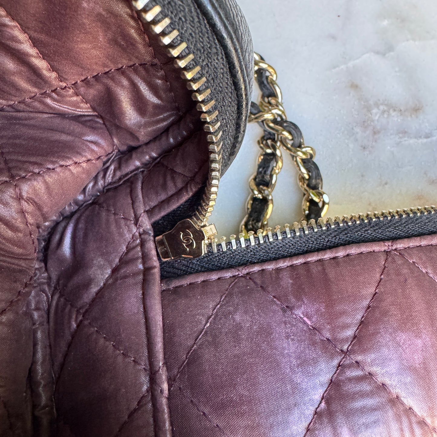 Chanel Double Zip Caviar Leather Cosmetic Bag