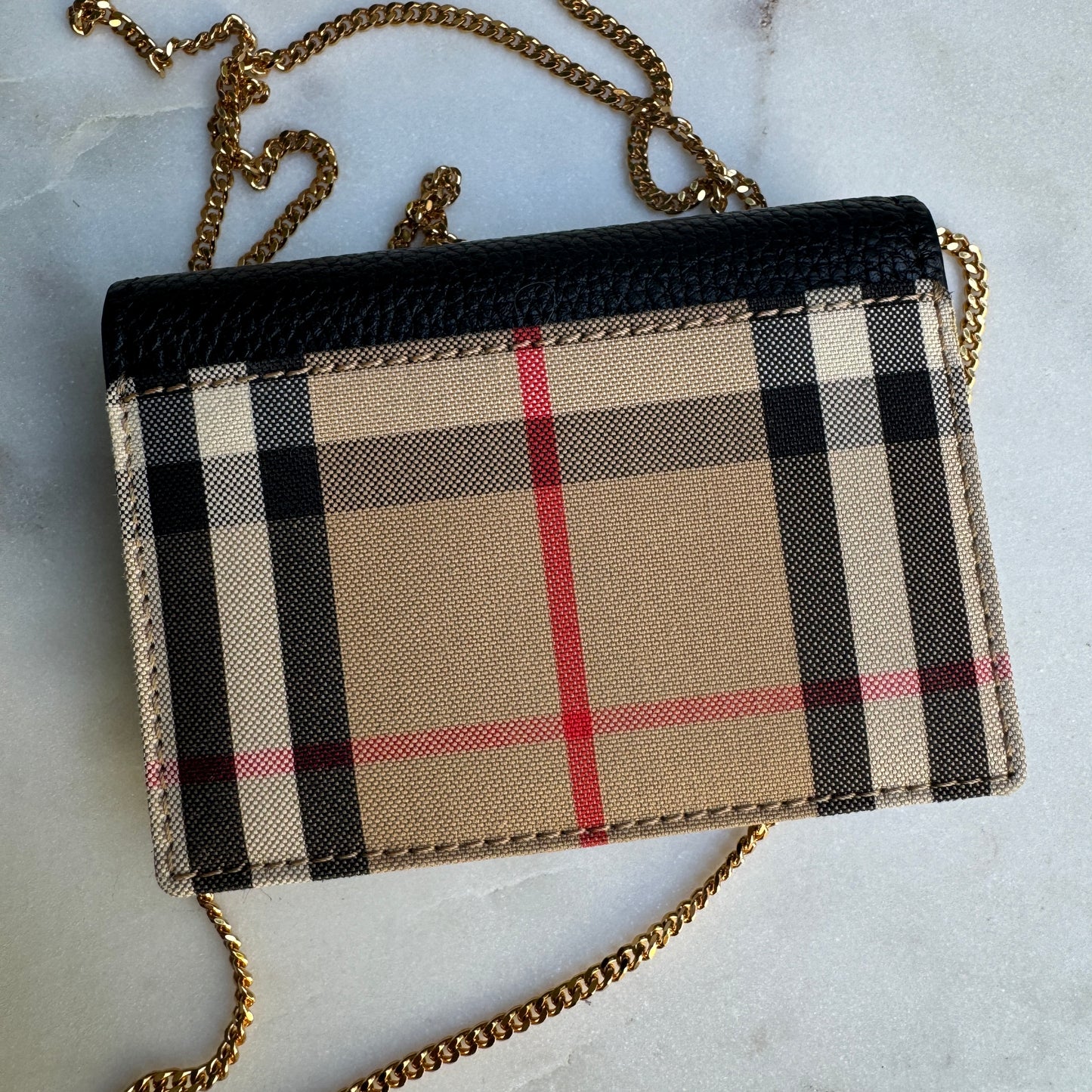 Burberry Vintage Check Grainy Leather Envelope Cardholder on Chain