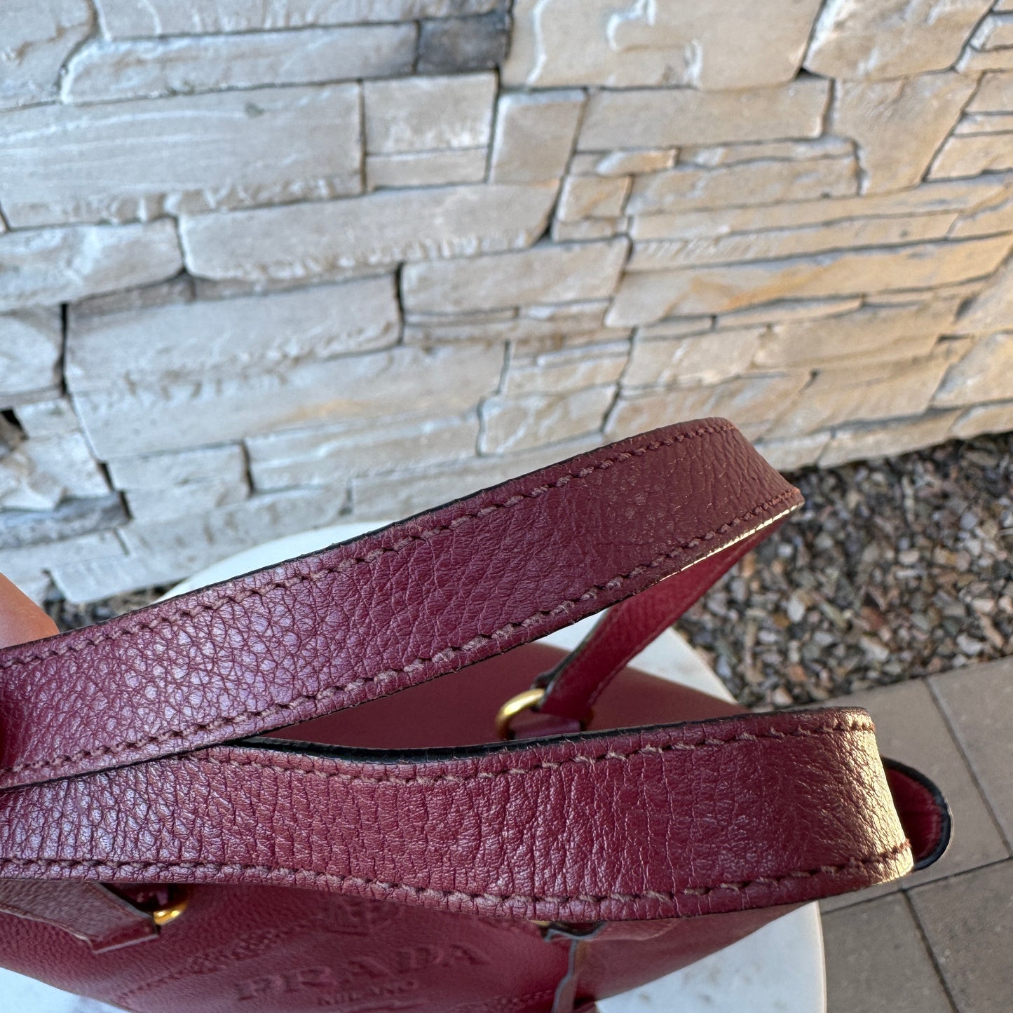 Prada Embossed Logo Leather Shoulder Bag