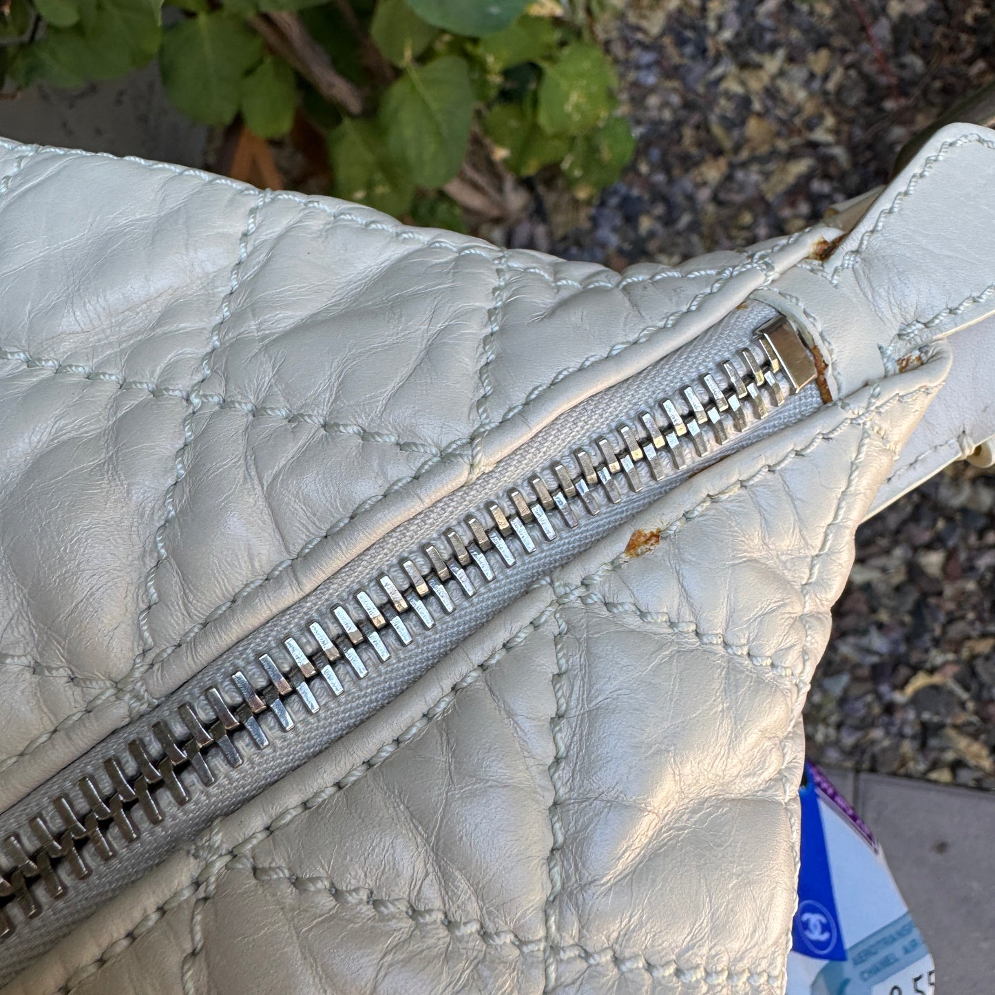 Chanel Bone Quilted Leather Travel Carry-On Duffle Bag