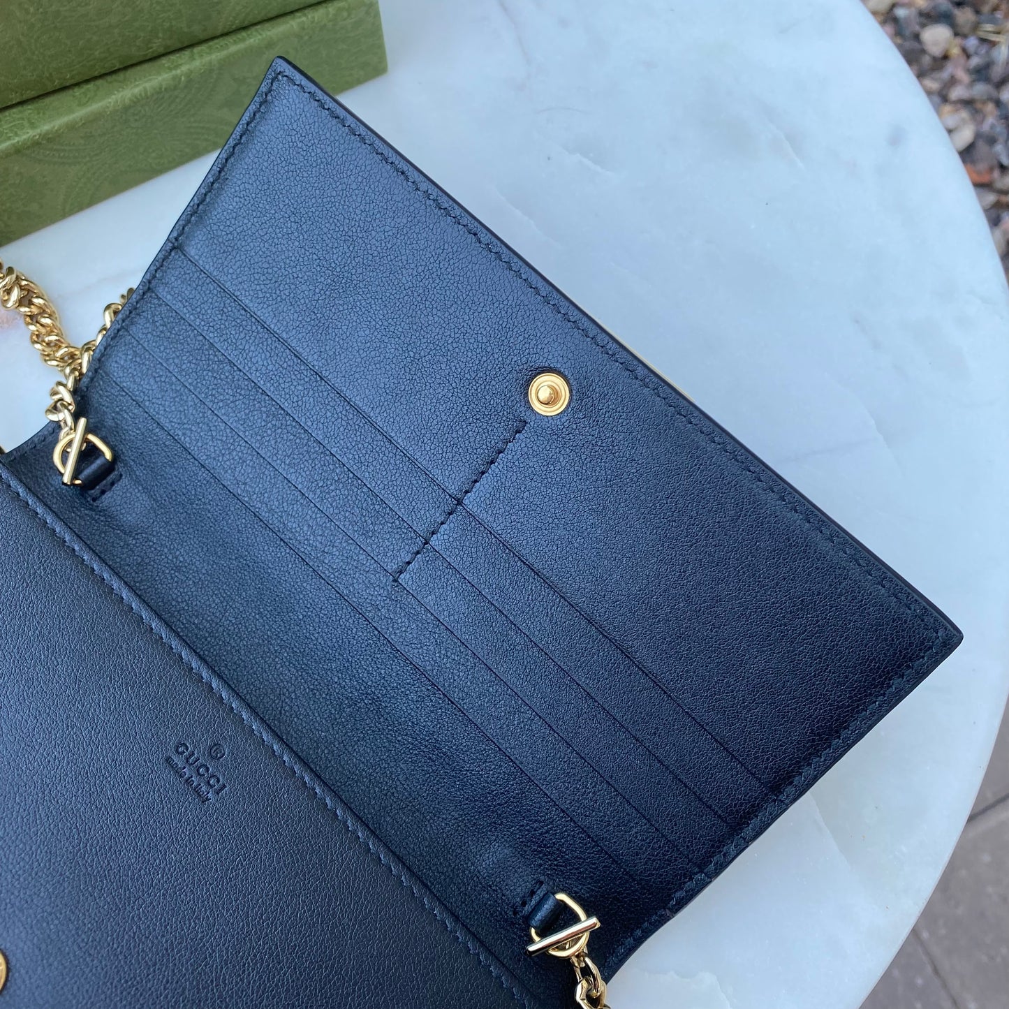 Gucci Full Flap Wallet on Chain GG Embossed Leather Crossbody