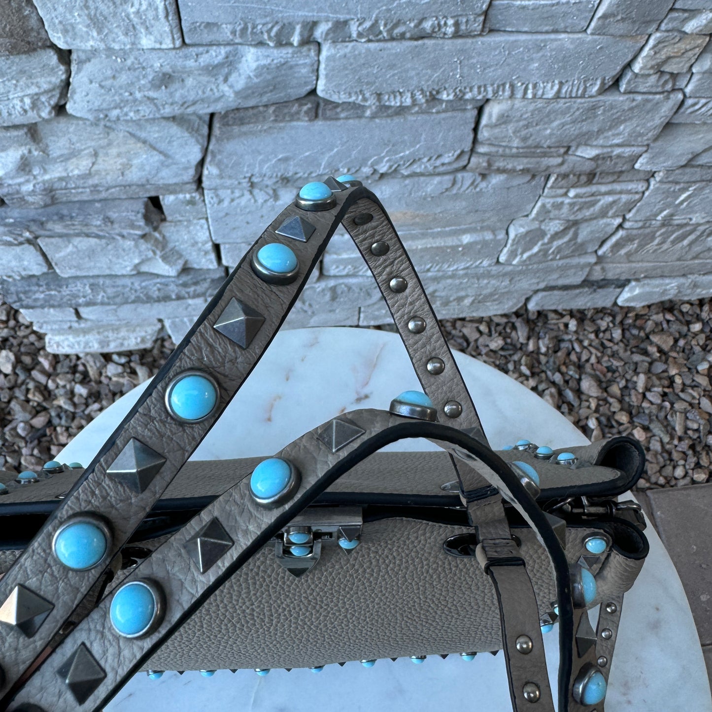 Valentino Garavani Rolling Turquoise Rockstud Tote