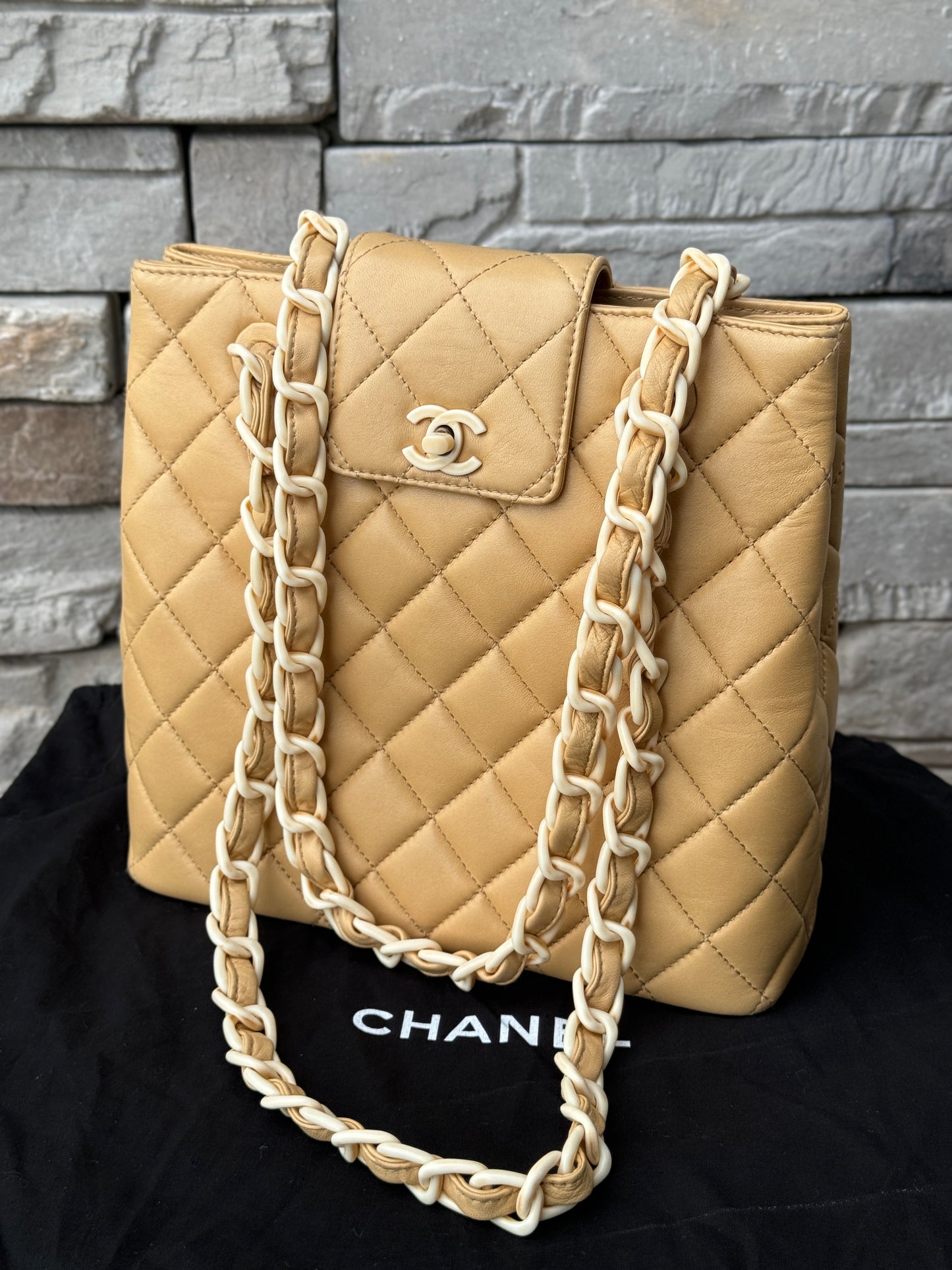 Chanel Vintage Quilted Lambskin and Resin Chain Shoulder Bag