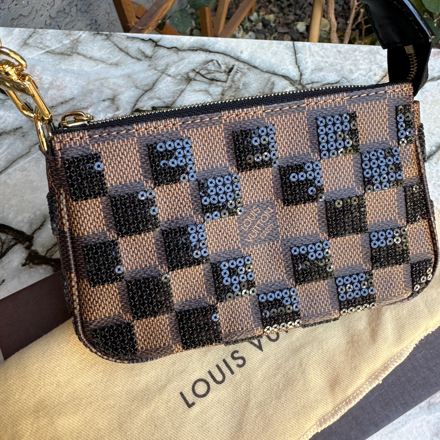 Louis Vuitton Damier Ebene Paillettes Mini Pochette Accessoires