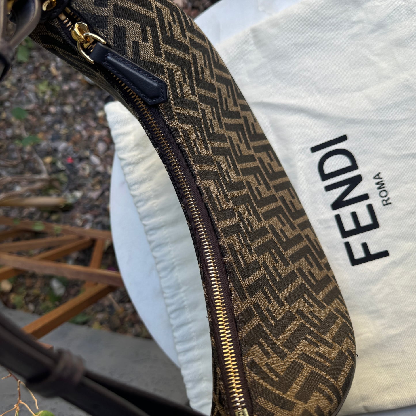 Fendi Zucca Monogram Crescent Small Fendigraphy Shoulder Bag