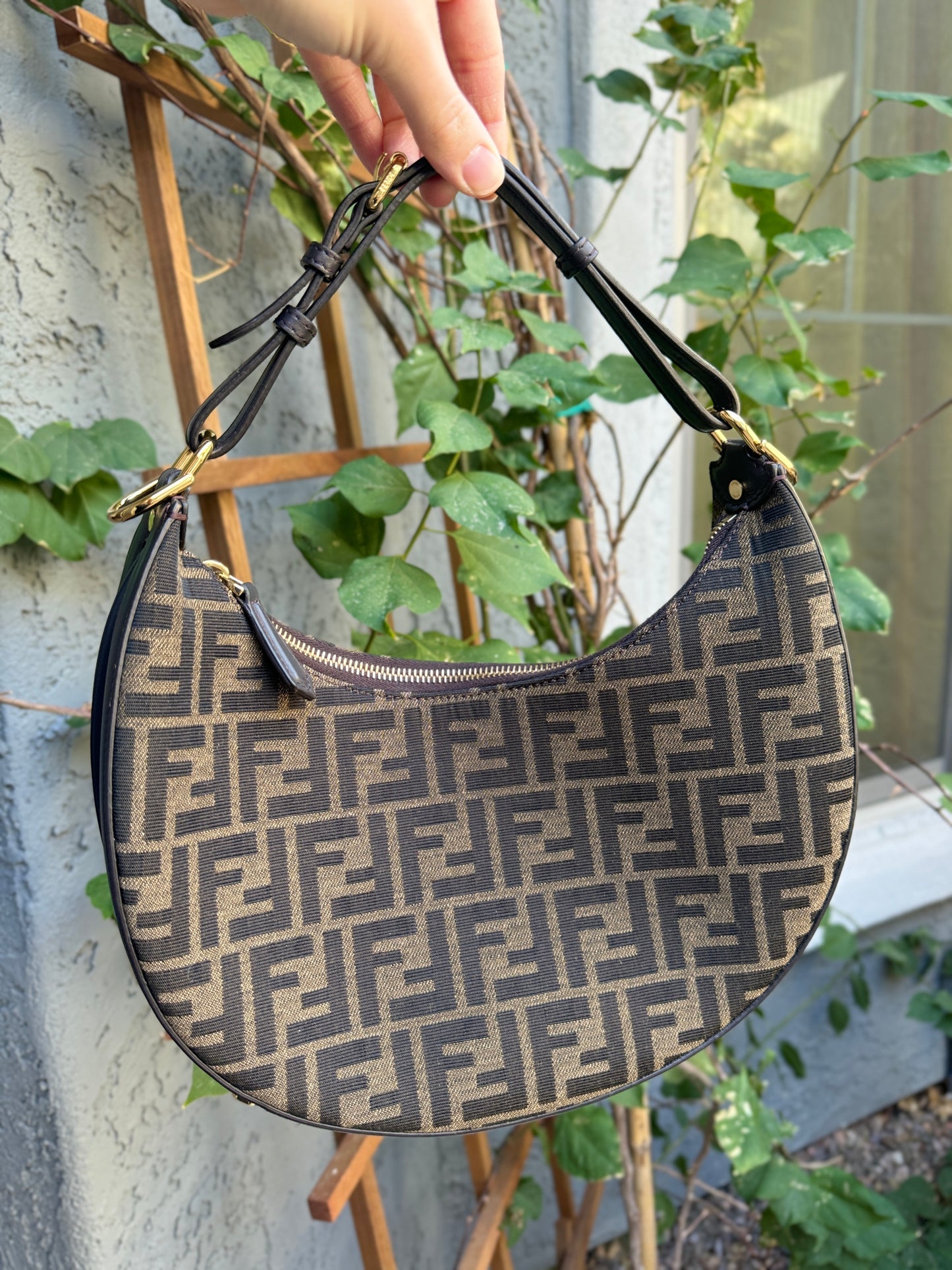 Fendi Zucca Monogram Crescent Small Fendigraphy Shoulder Bag
